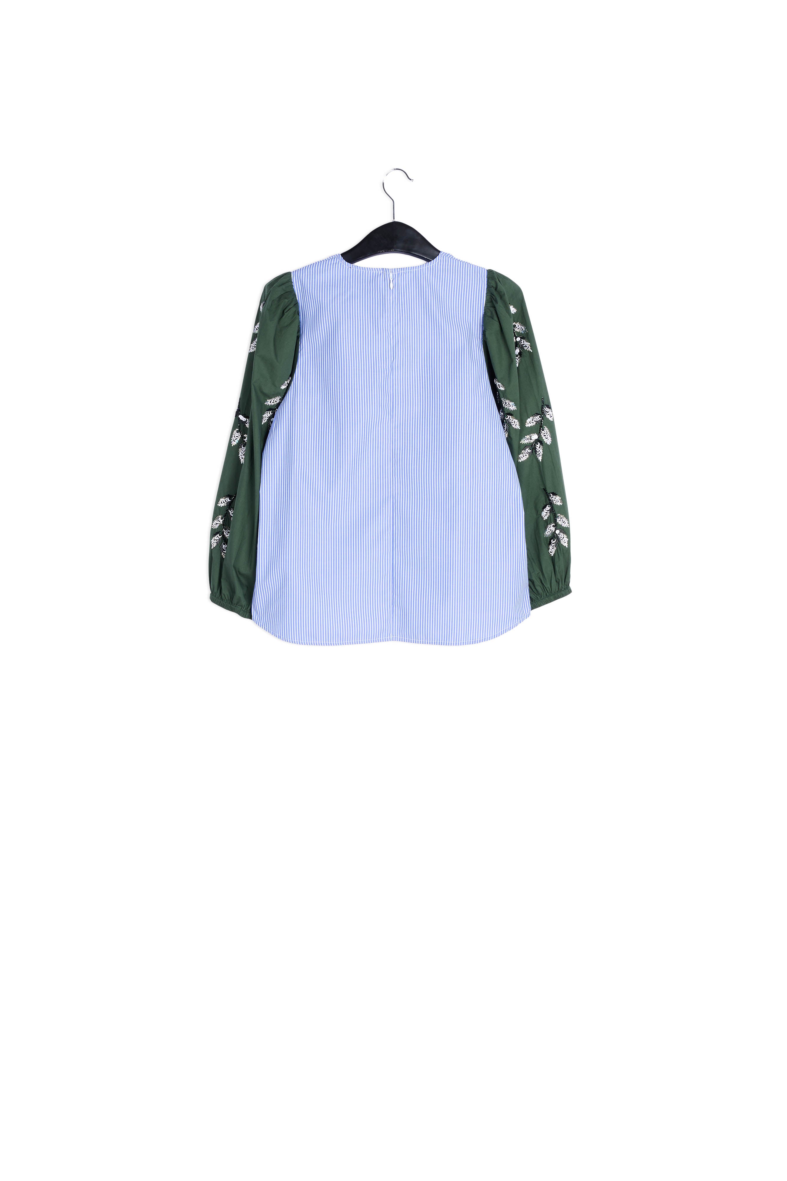 Blue and khaki embellished puff sleeved top RE—SSENTIEL | Essentiel second hand