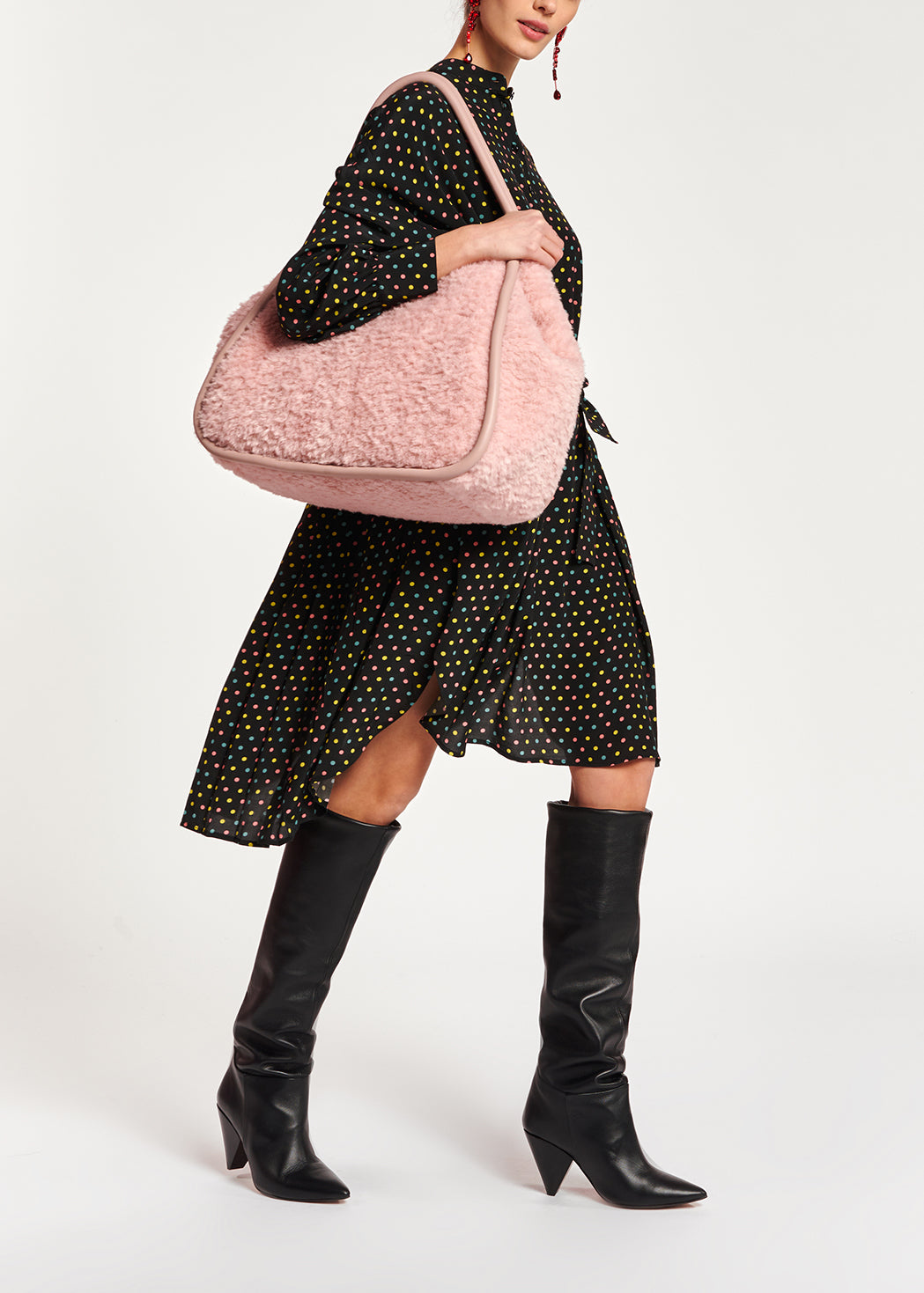 Black polka-dot shirt dress with plissé backside RE—SSENTIEL | Essentiel second hand