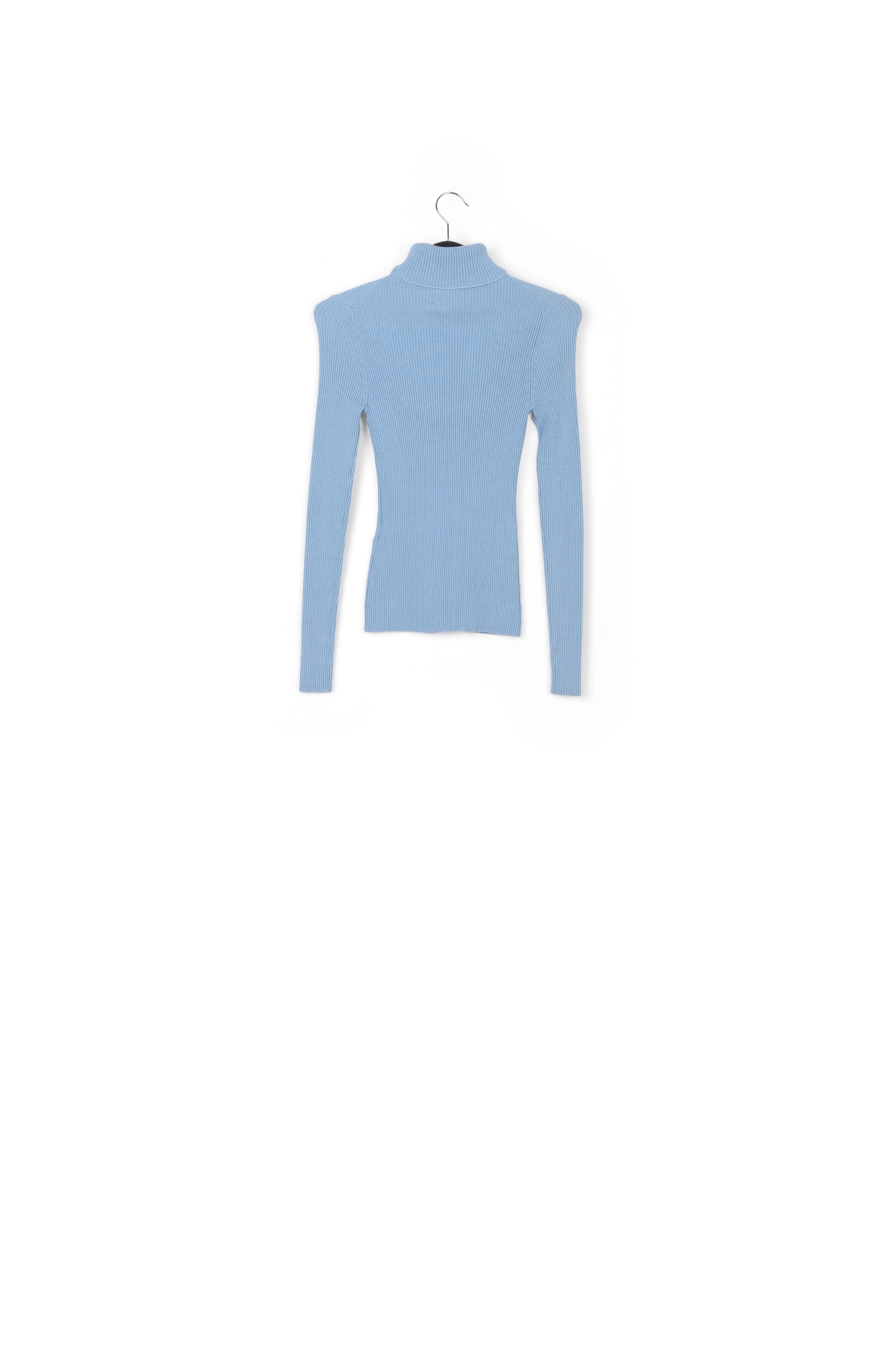 Pull bleu clair en maille côtelée à col roulé avec logo RE—SSENTIEL | Essentiel second hand