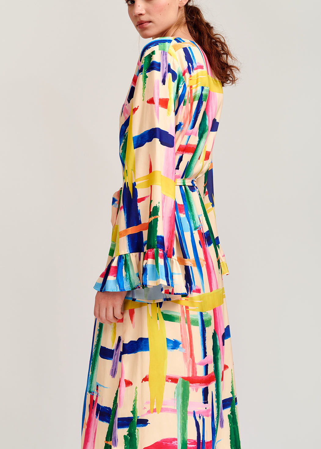 Multicolored graphic striped belted midi dress RE—SSENTIEL | Essentiel second hand