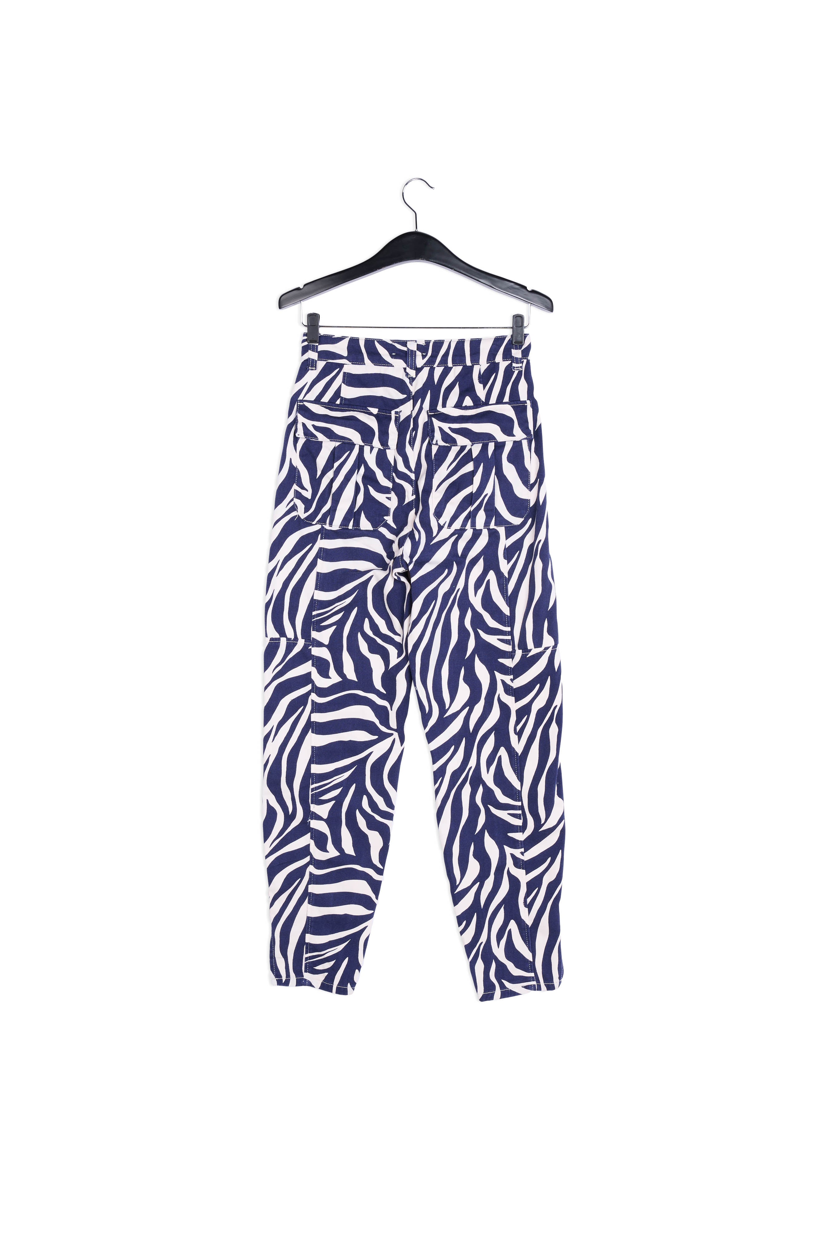 Off-white and navy blue zebra-print denim cargo pants RE—SSENTIEL | Essentiel second hand