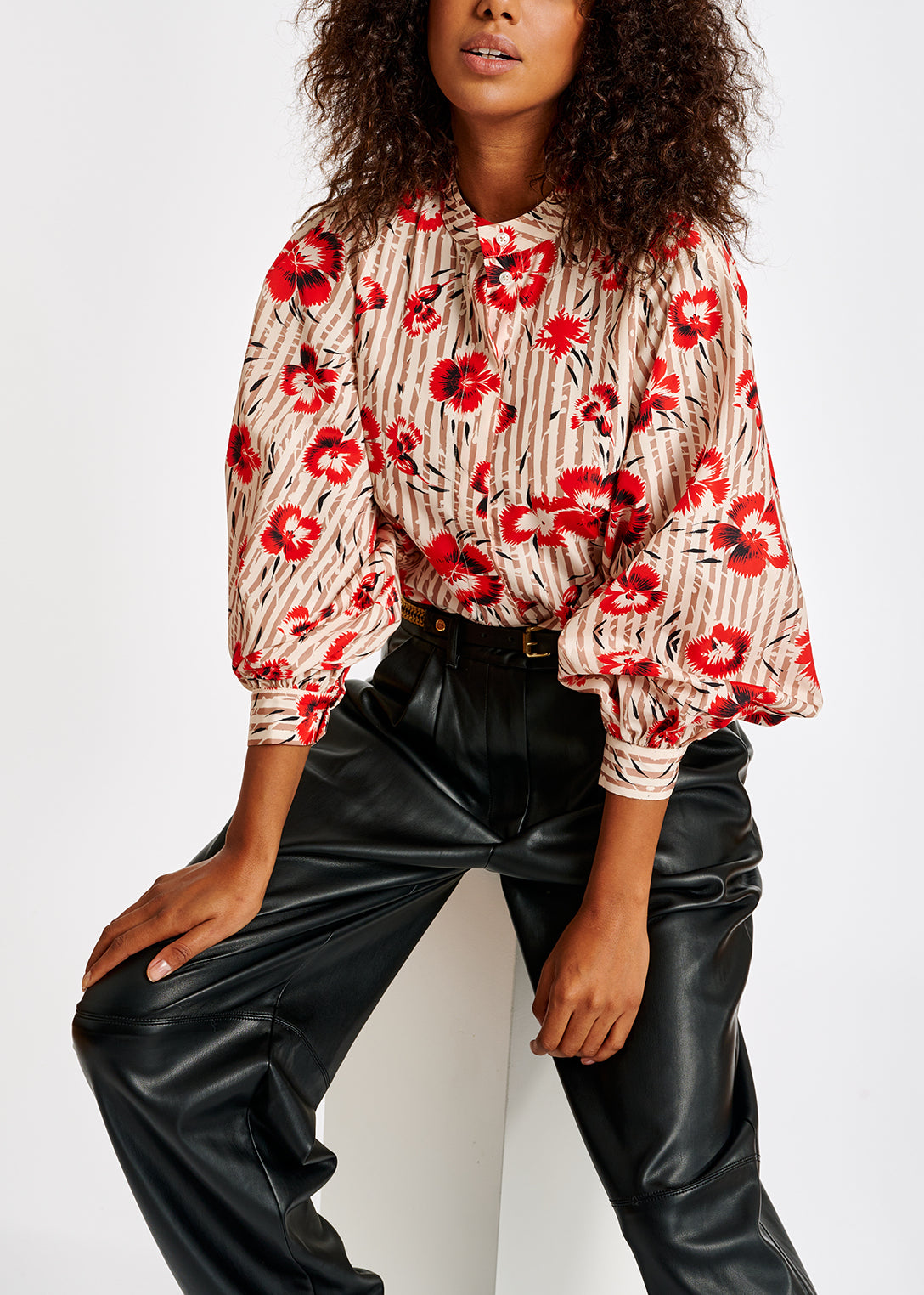 Top à  rayures et fleurs rouges RE—SSENTIEL | Essentiel second hand