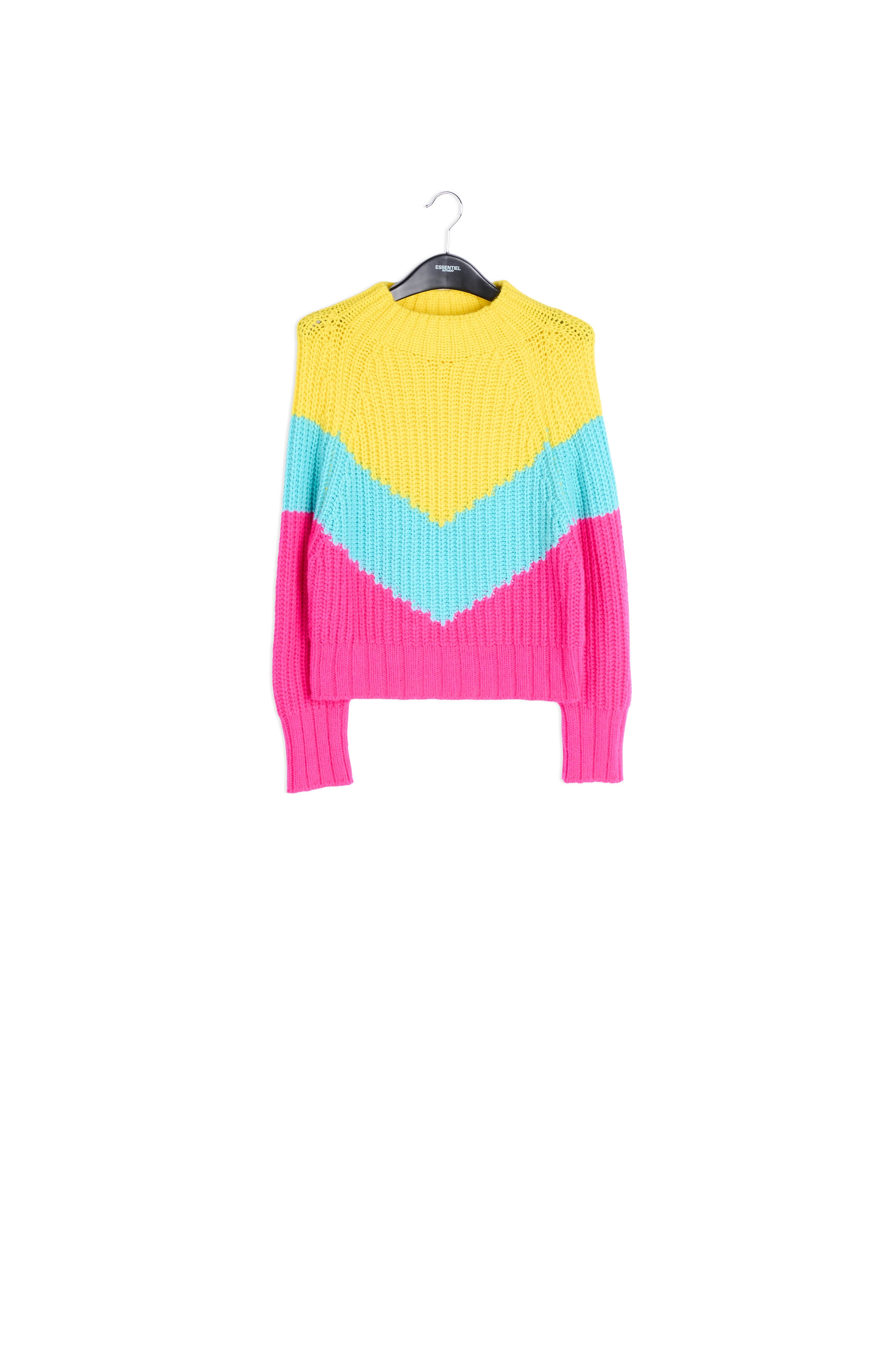 Fuchsia and turquoise v-panel knitted sweater RE—SSENTIEL | Essentiel second hand