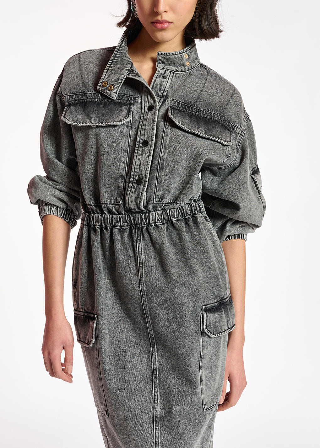 Grey denim knee-length dress RE—SSENTIEL | Essentiel second hand