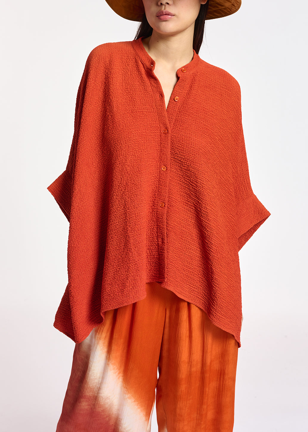 Chemise carrée en cloqué orange RE—SSENTIEL | Essentiel second hand