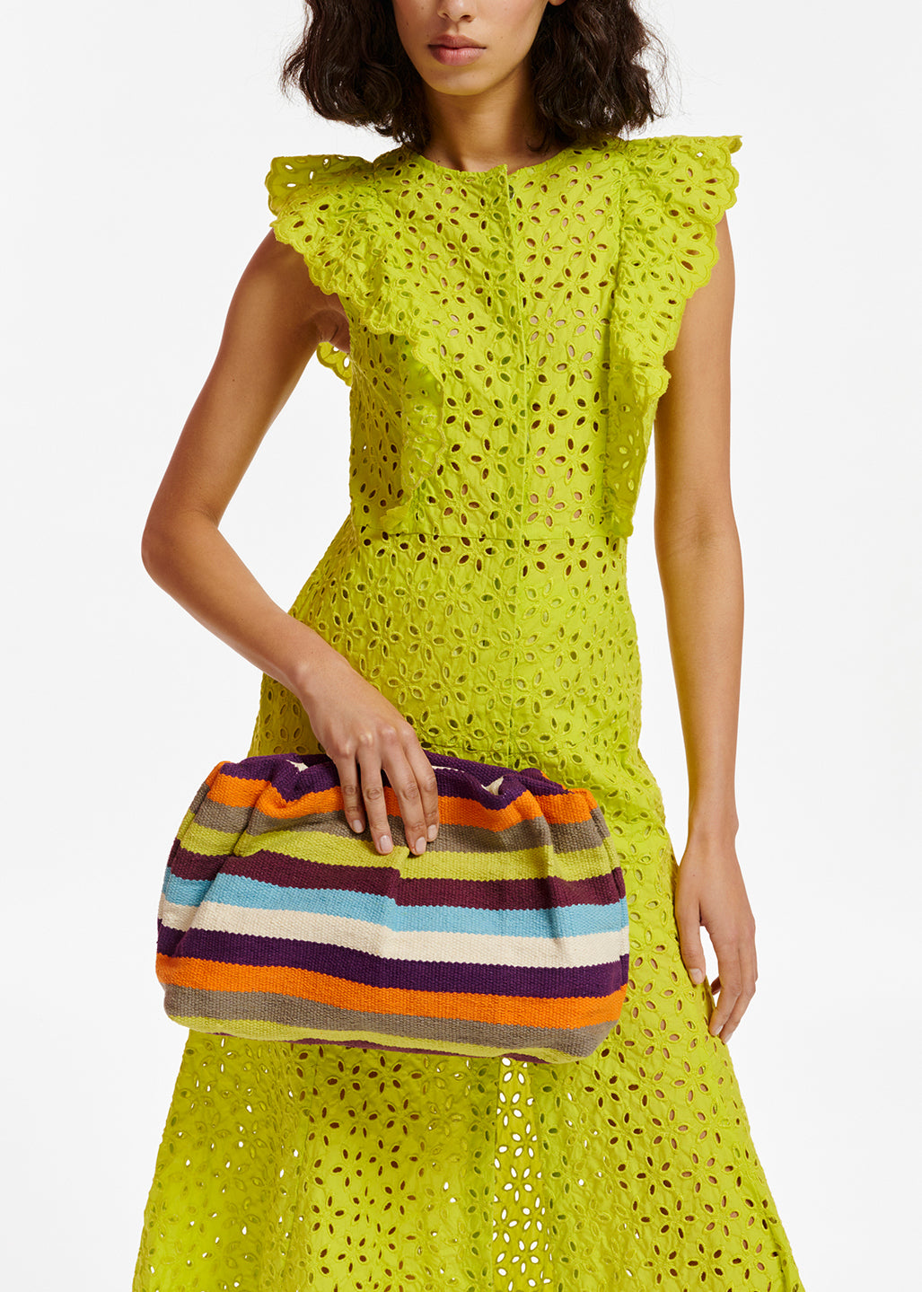 Maxi robe en coton vert citron à  broderie anglaise RE—SSENTIEL | Essentiel second hand