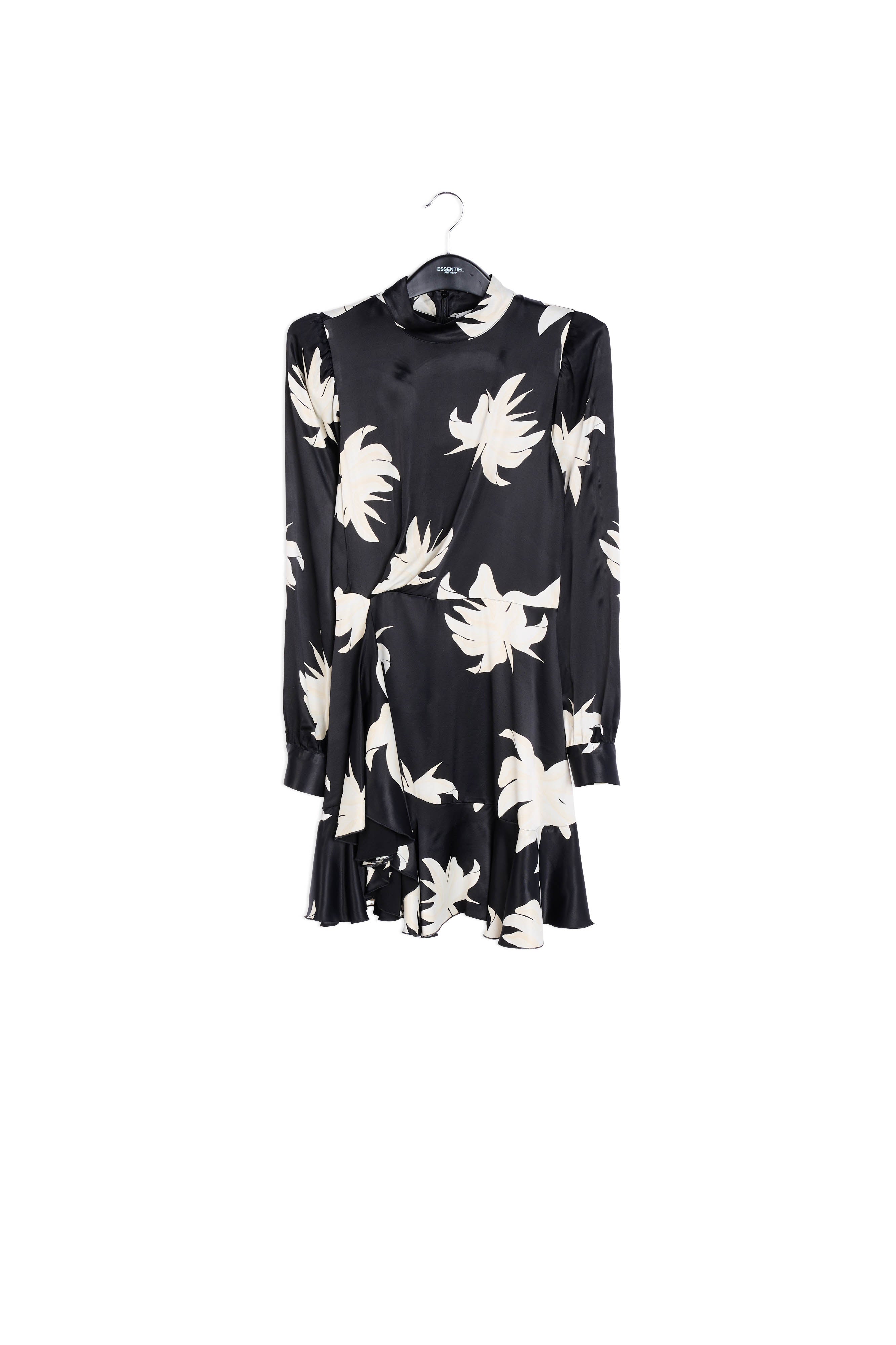 Black and off-white floral midi dress RE—SSENTIEL | Essentiel second hand