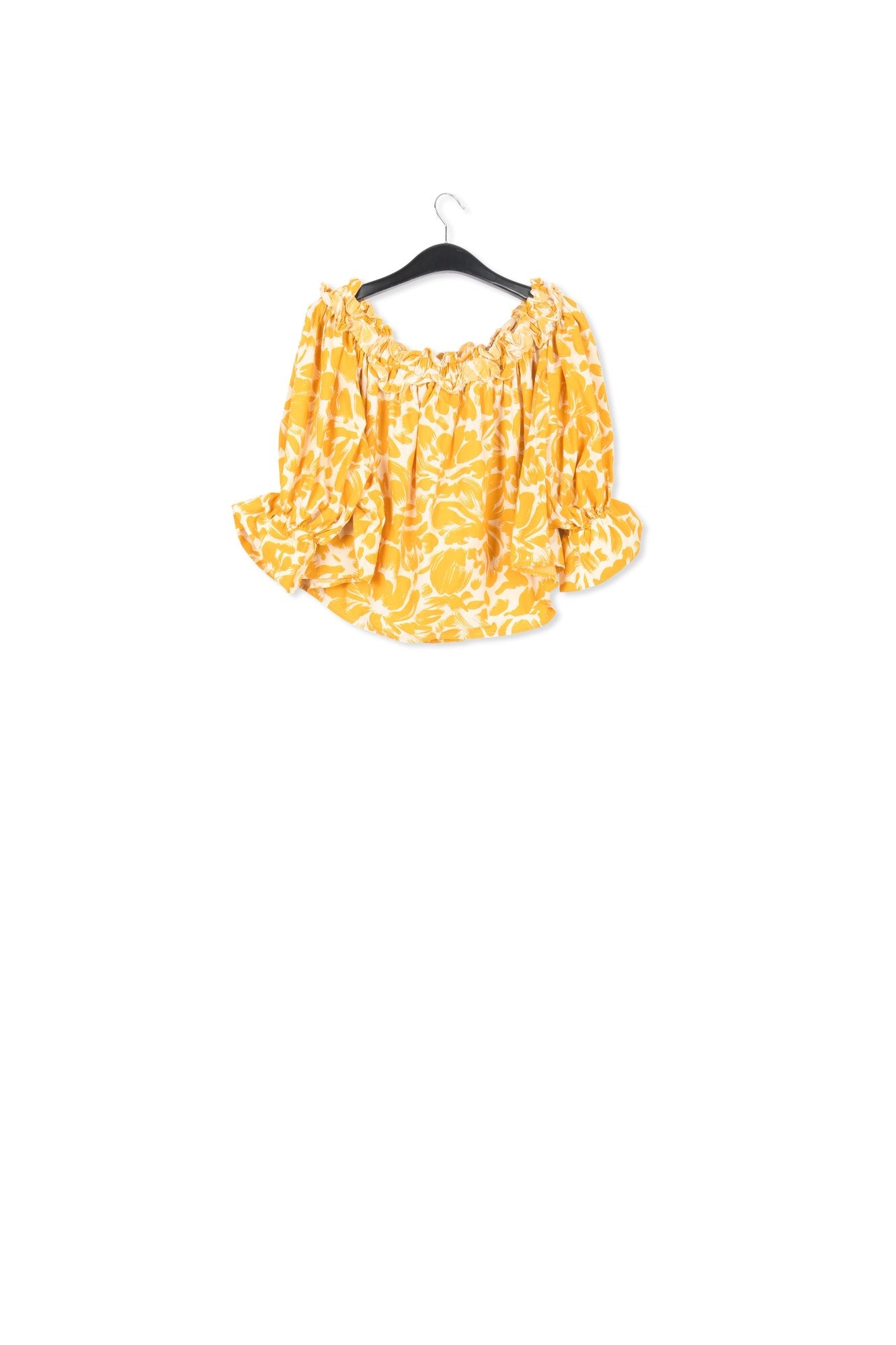 Yellow and white tropical print off-the-shoulder top RE—SSENTIEL | Essentiel second hand
