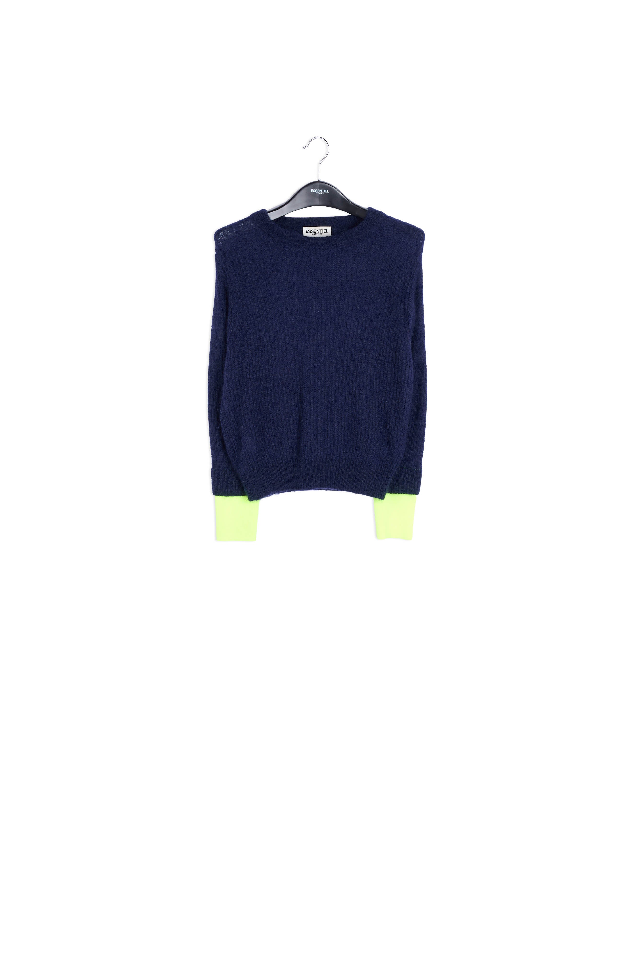Dark blue mohair-blend sweater with neon cuffs RE—SSENTIEL | Essentiel second hand