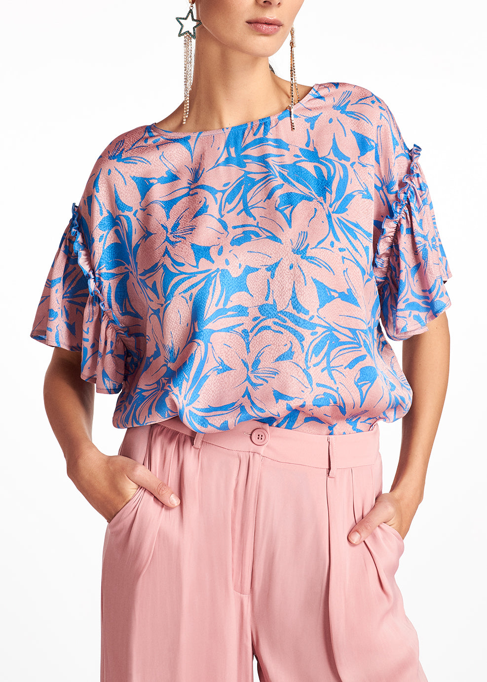 Light pink and floral short-sleeved top RE—SSENTIEL | Essentiel second hand