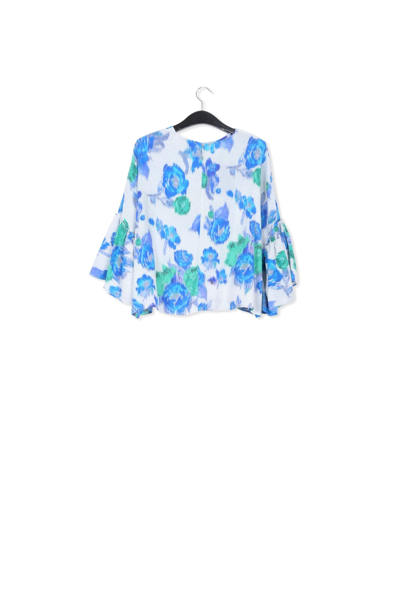 Lichtblauwe, blauwe en groene bloementop met volant RE—SSENTIEL | Essentiel second hand