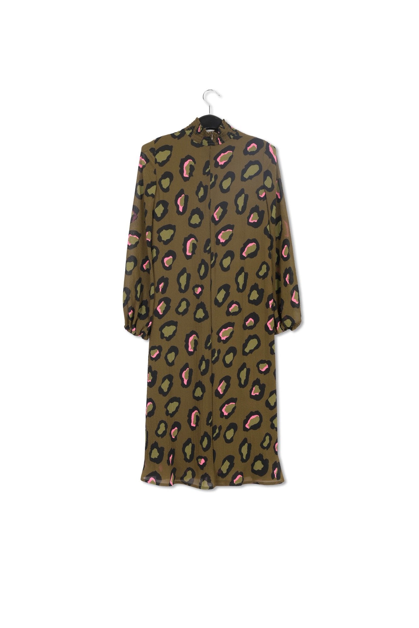 Khaki leopard-print midi-length dress RE—SSENTIEL | Essentiel second hand