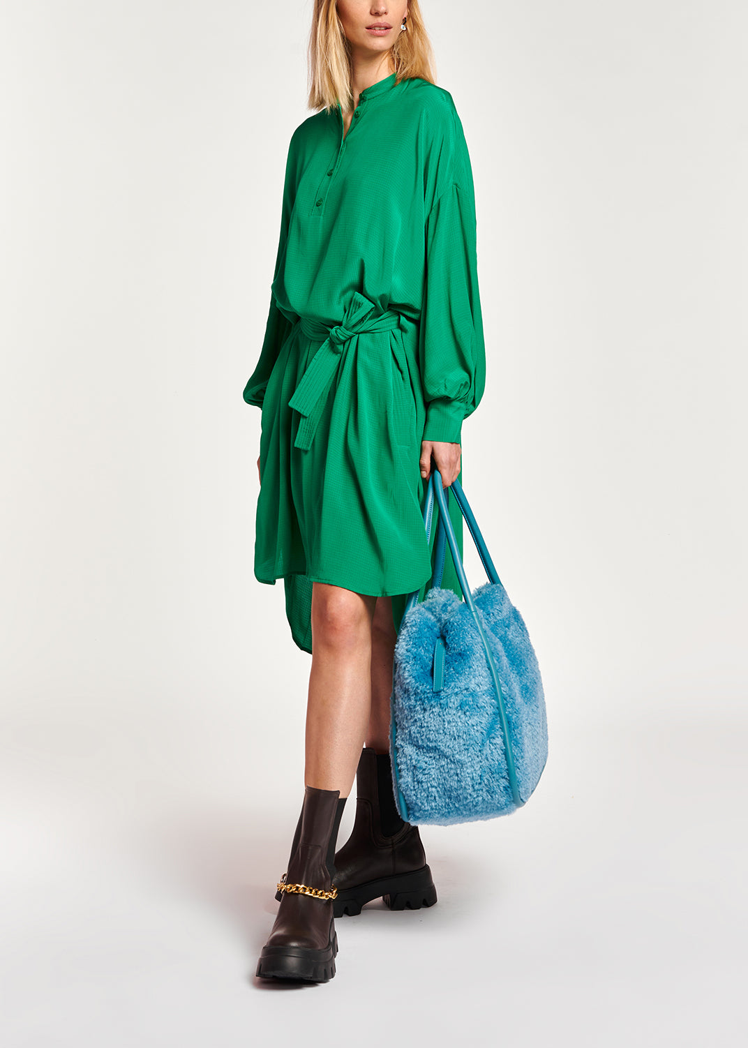 Green relaxed-fit shirt dress with plissé backside RE—SSENTIEL | Essentiel second hand