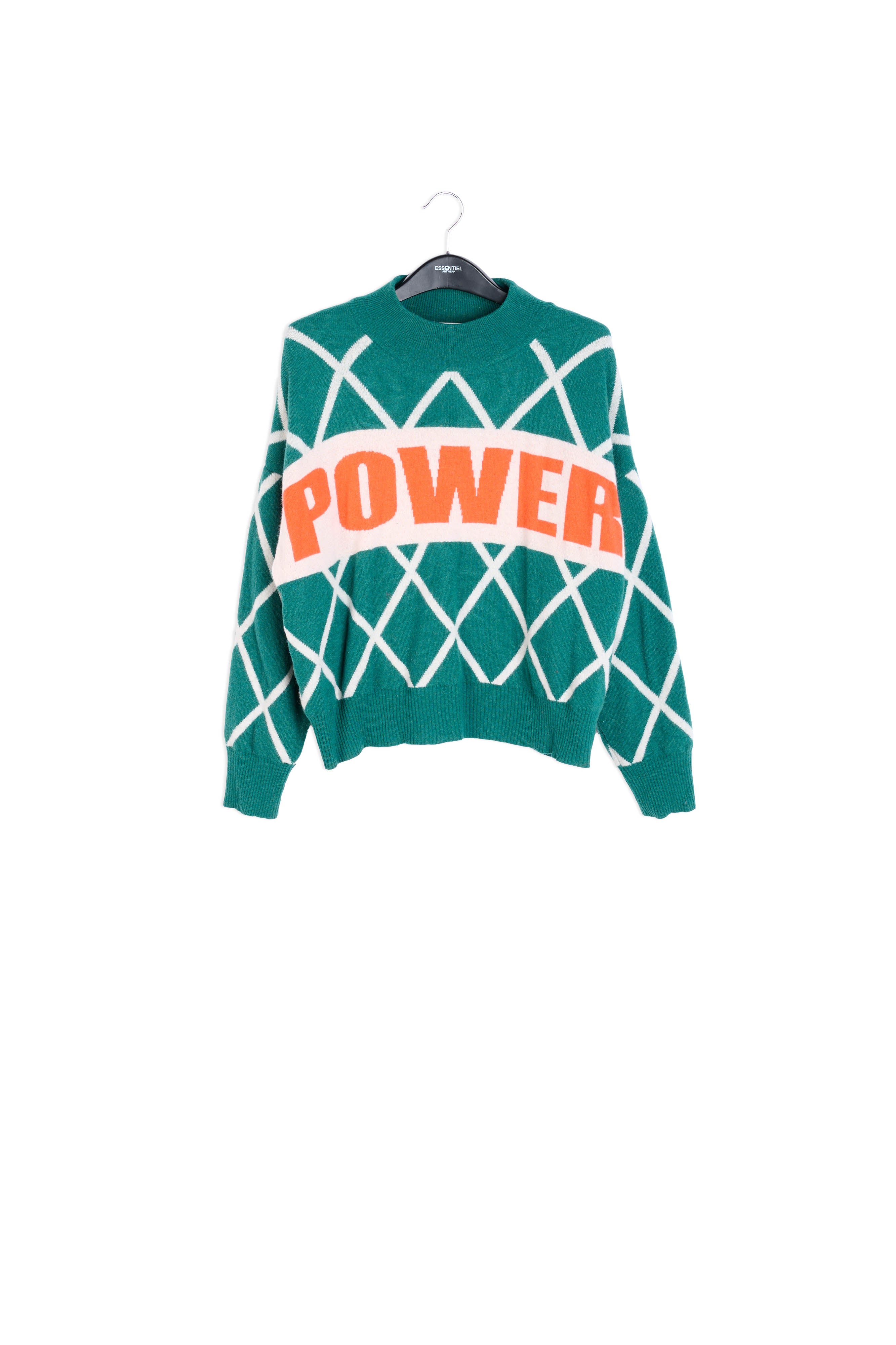 Bottle green diamond pattern knitted sweater RE—SSENTIEL | Essentiel second hand