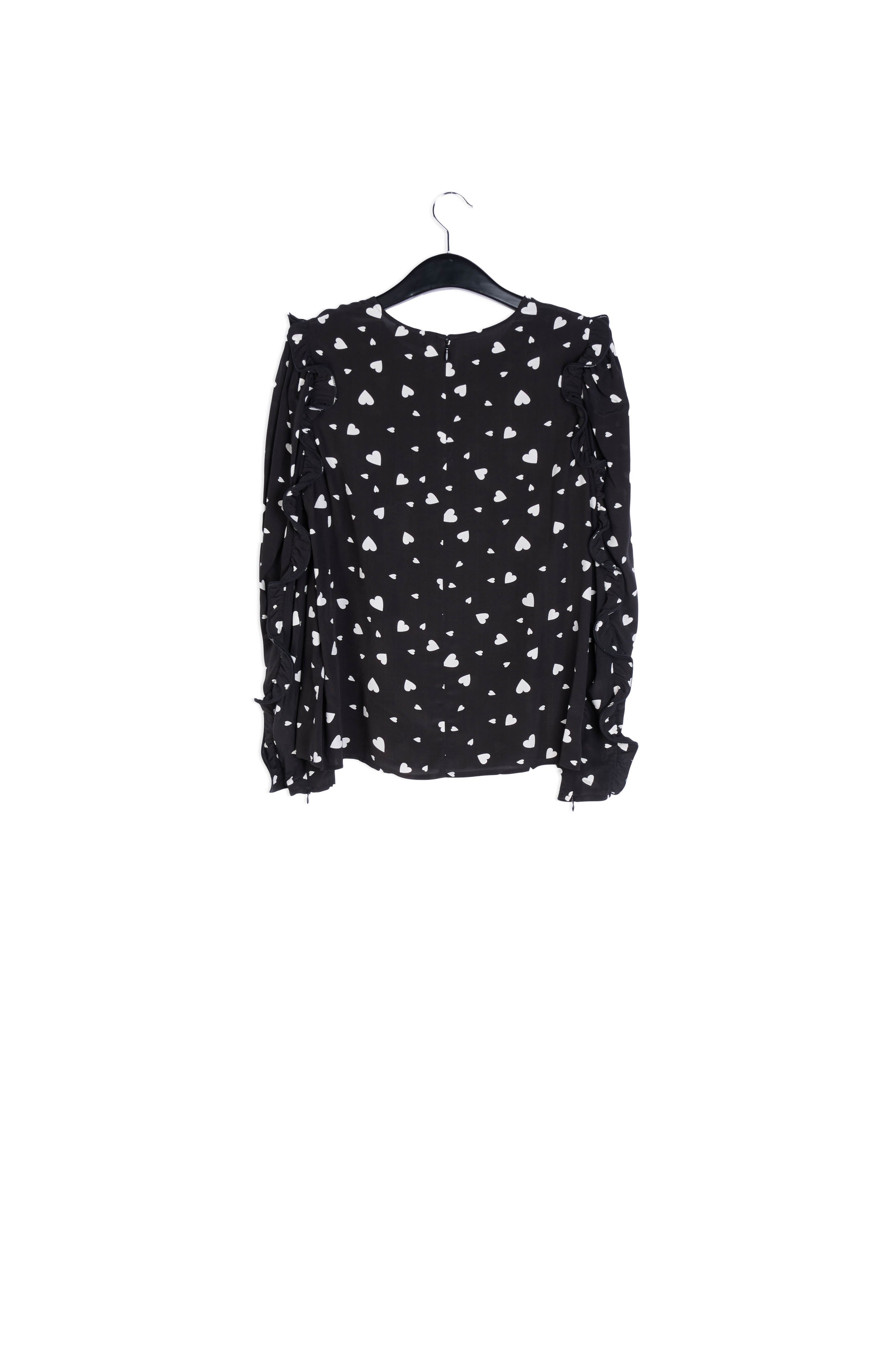 Black heart-print top with ruffled sleeves RE—SSENTIEL | Essentiel second hand