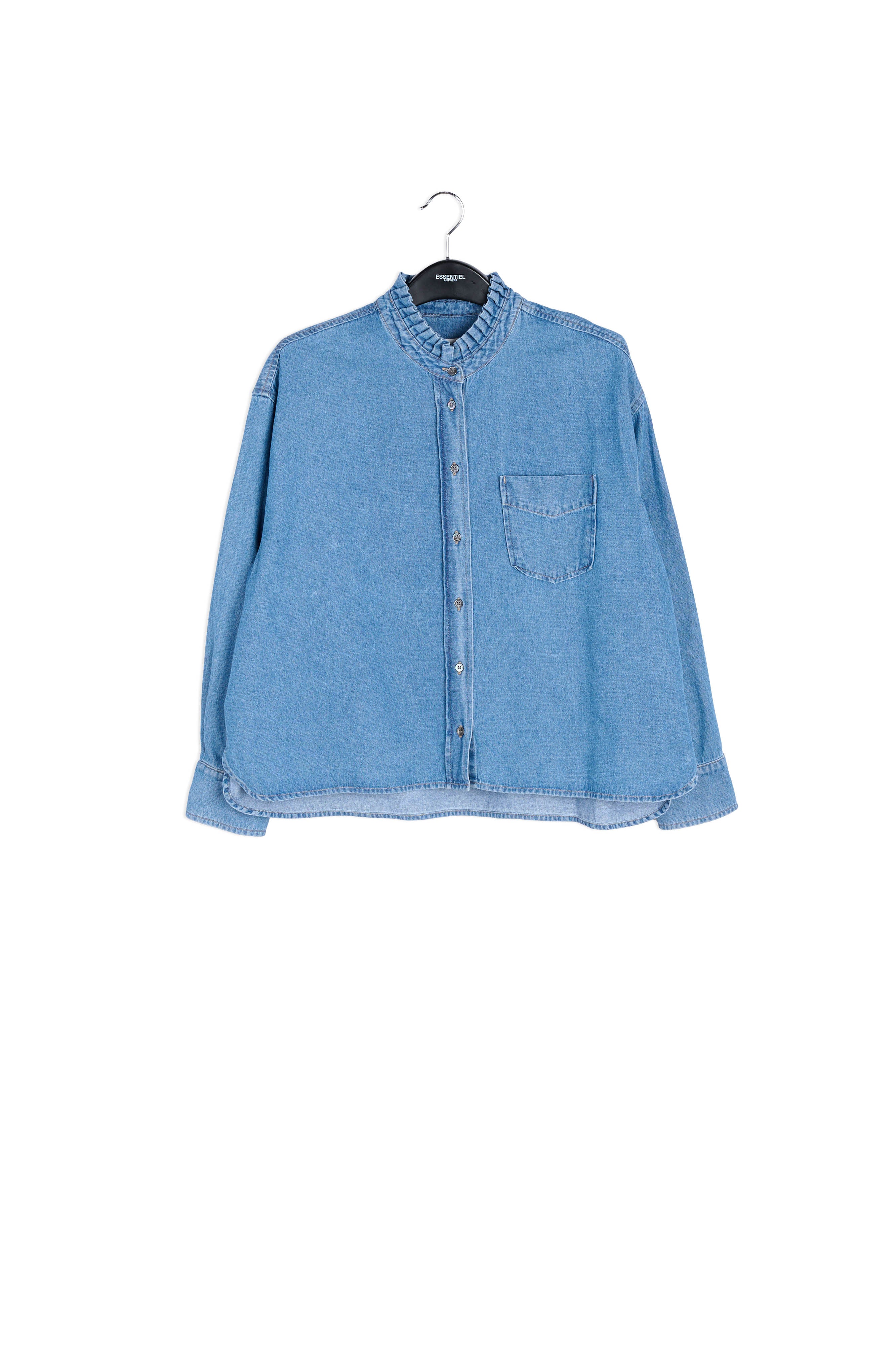 Blue denim shirt with frilled collar RE—SSENTIEL | Essentiel second hand