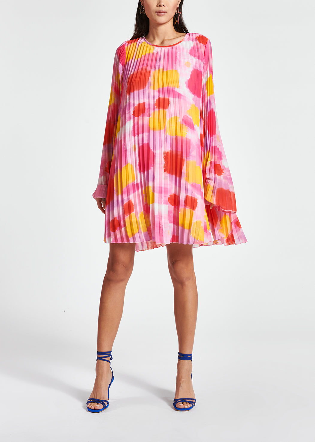 Dark blue printed plissé mini dress RE—SSENTIEL | Essentiel second hand