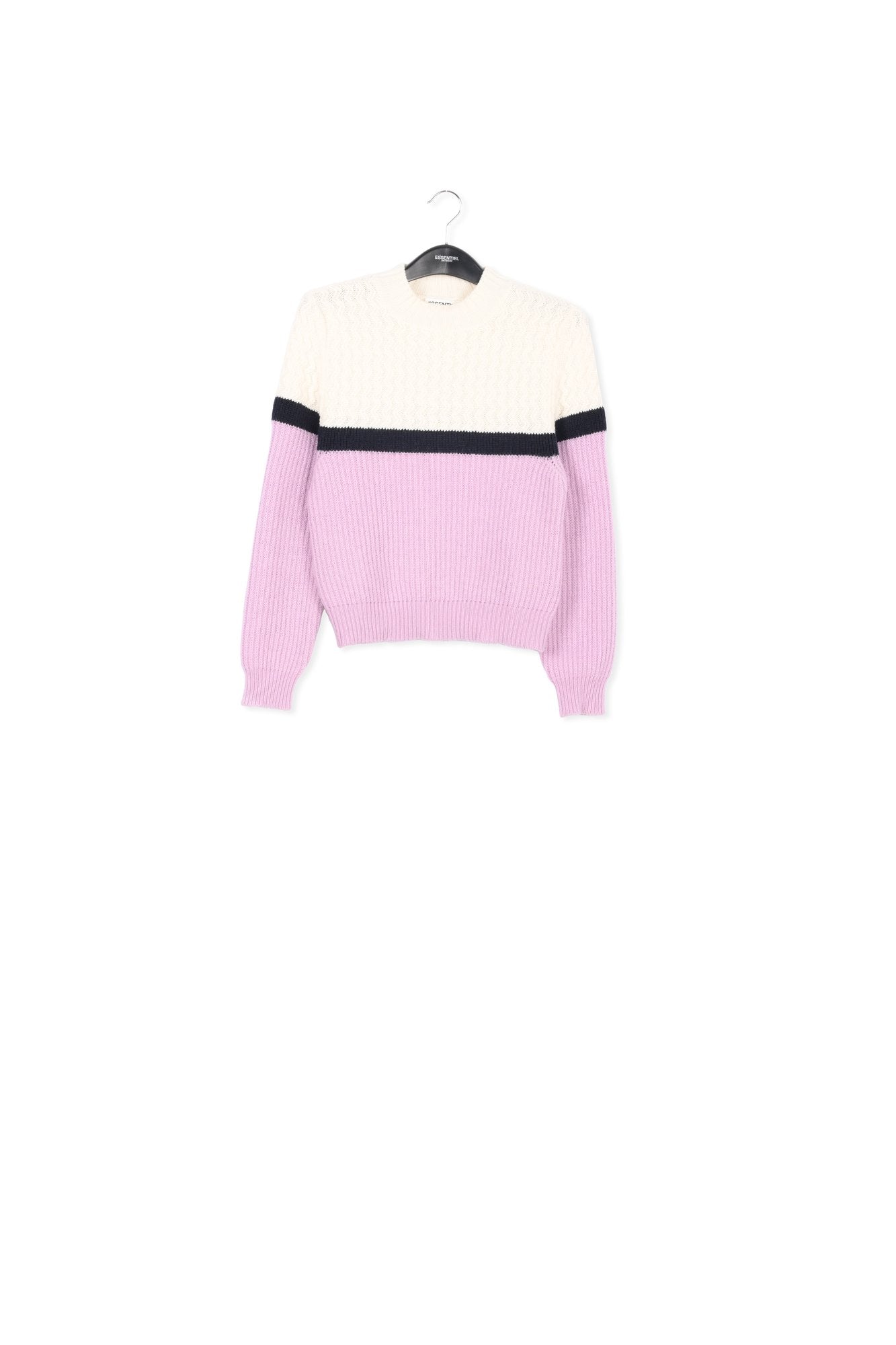 Pull blanc et lilas en deux tricots RE—SSENTIEL | Essentiel second hand