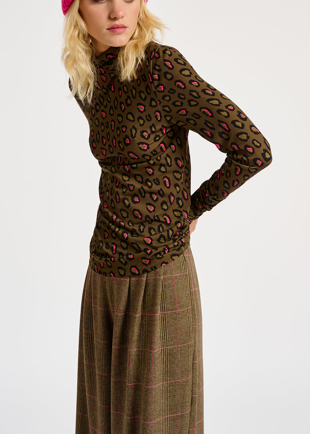 Khaki leopard-print turtleneck top RE—SSENTIEL | Essentiel second hand