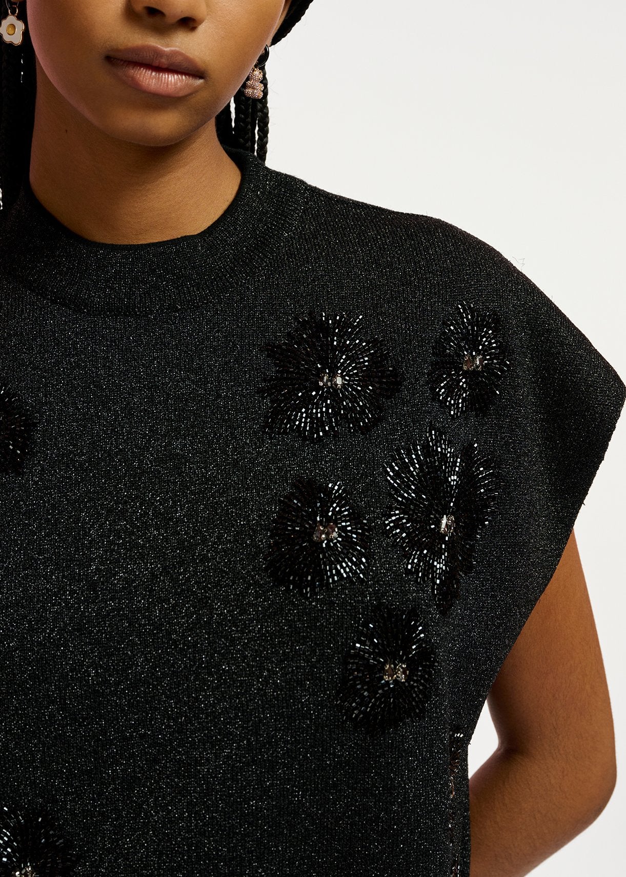 Black lurex knitted top with beaded embroideries RE—SSENTIEL | Essentiel second hand