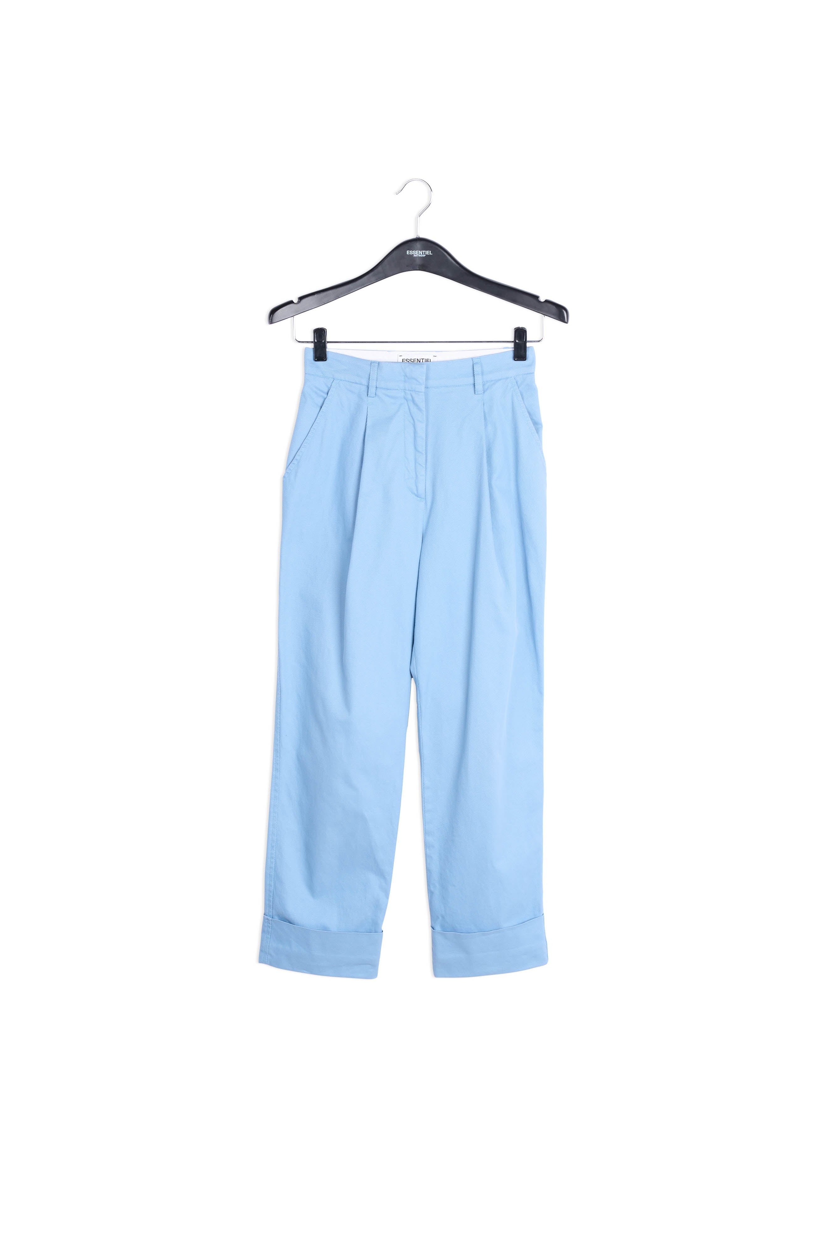 Lichtblauwe katoenmix broek met rechte pijpen RE—SSENTIEL | Essentiel second hand