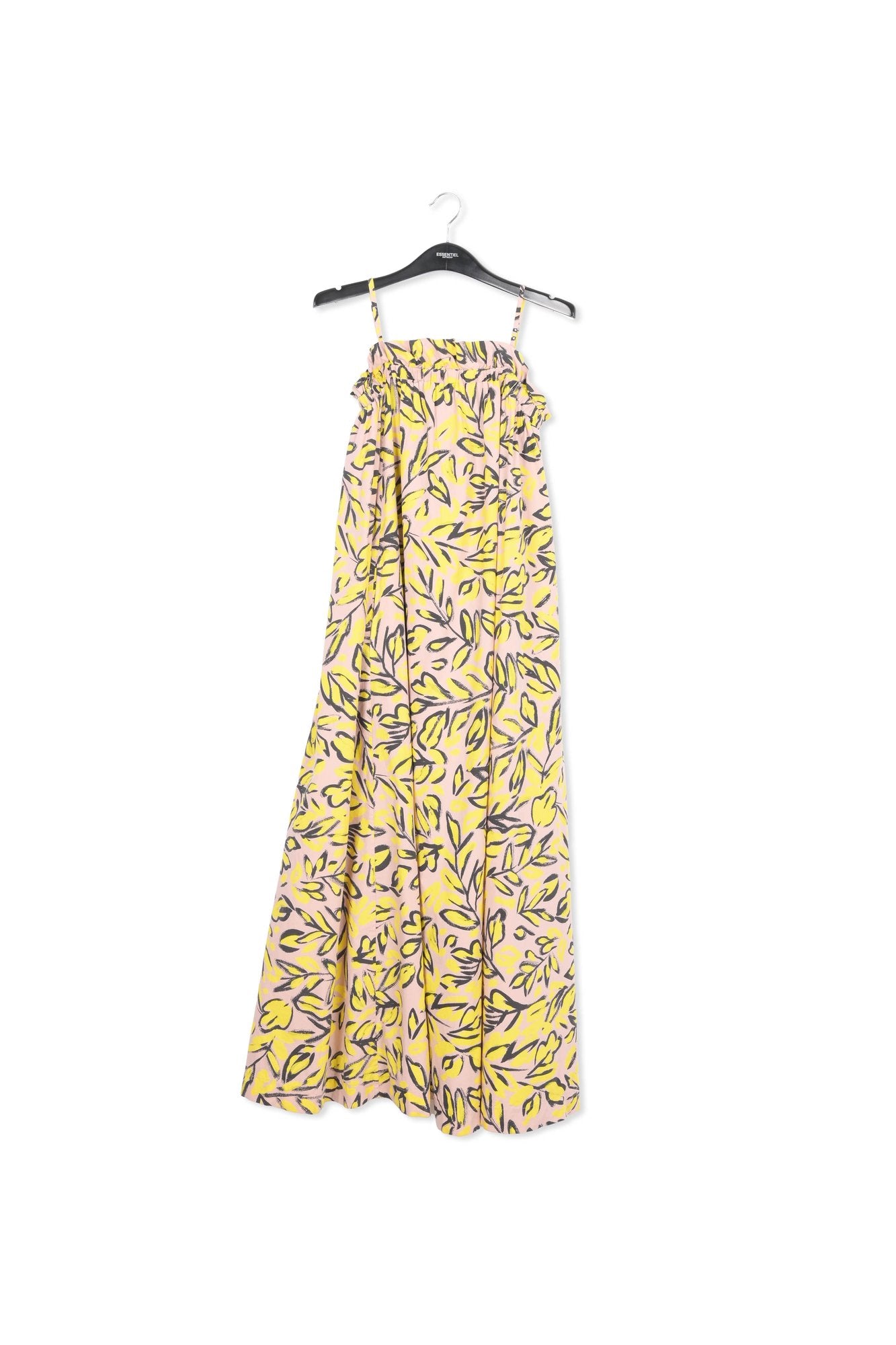Beige cotton maxi dress with floral print RE—SSENTIEL | Essentiel second hand