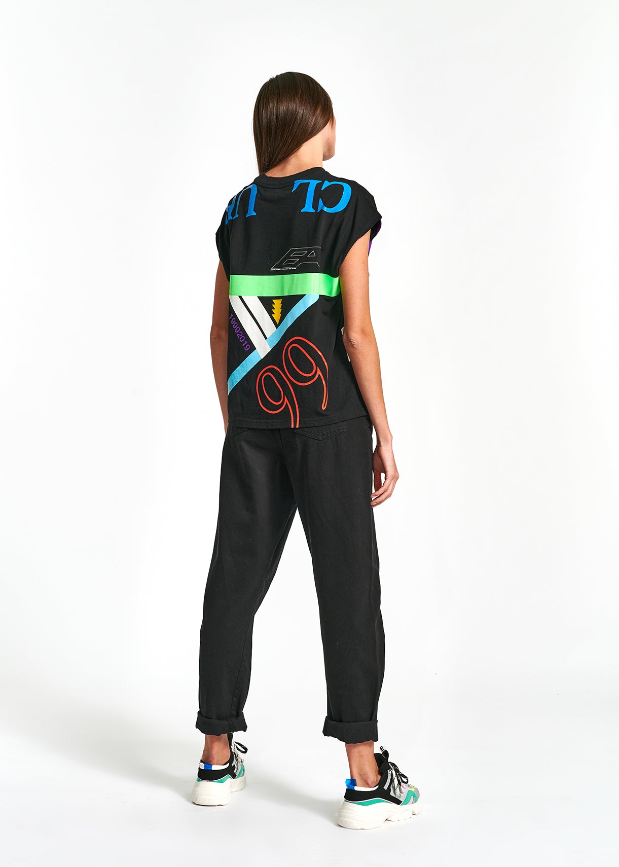 Black allover print sleeveless t-shirt RE—SSENTIEL | Essentiel second hand