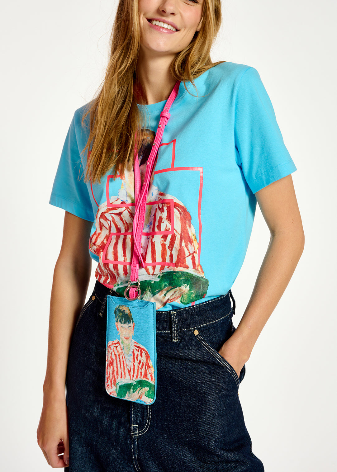 Blue cotton-jersey 'Woman Reading' T-shirt - collaboration with KMSKA RE—SSENTIEL | Essentiel second hand