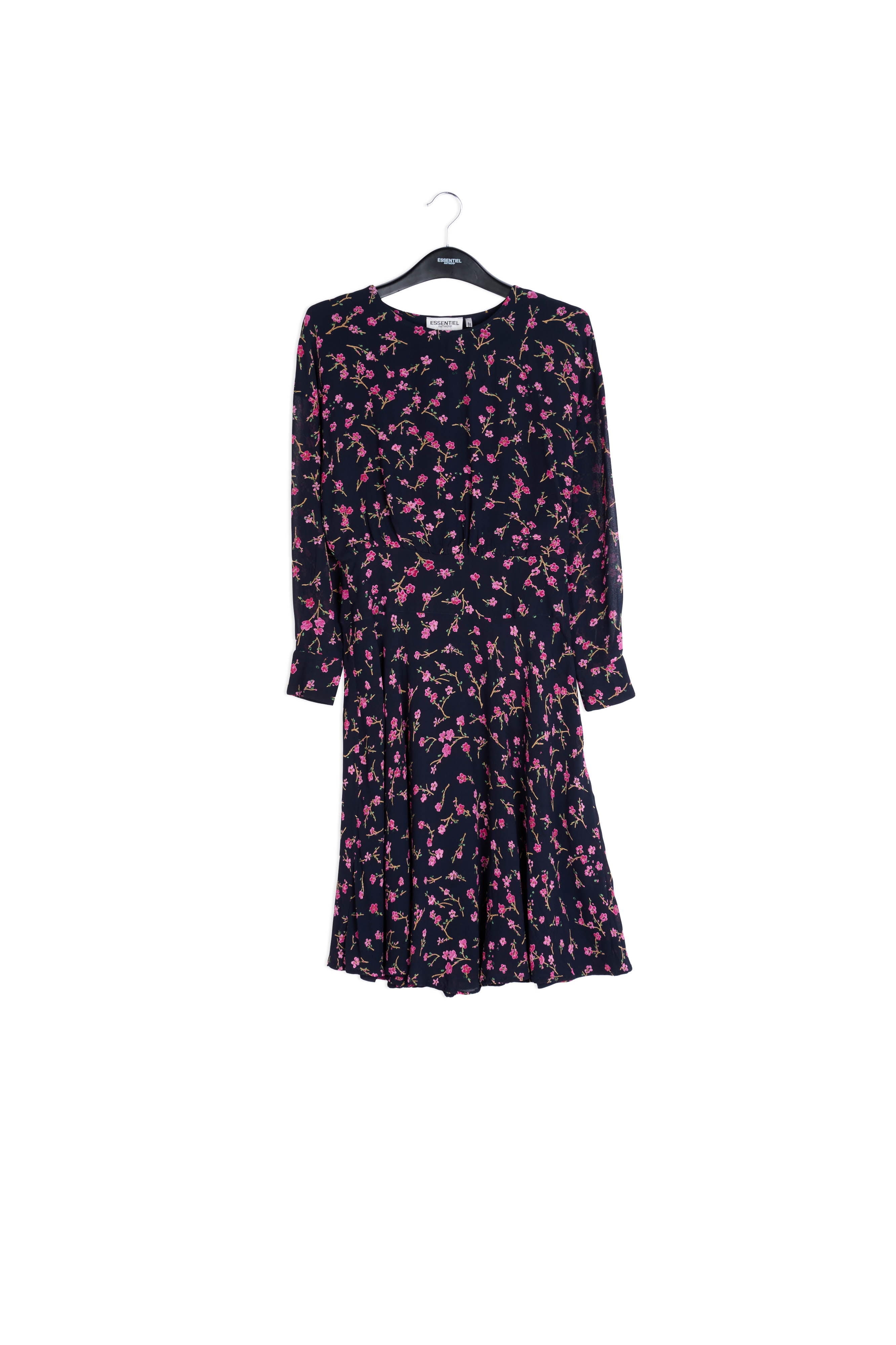 Robe florale bleue foncé avec fleurs de cerisier RE—SSENTIEL | Essentiel second hand