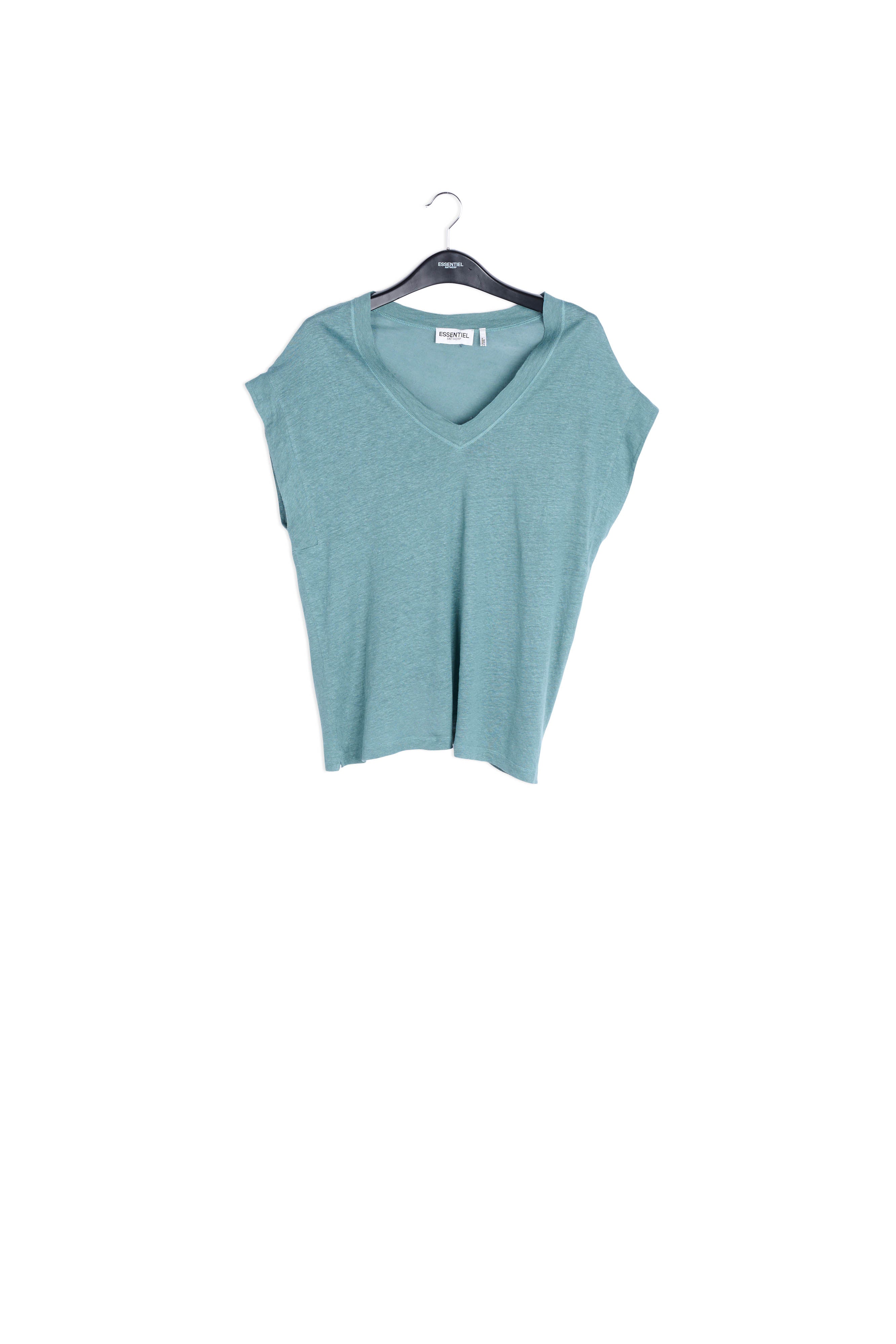 Blue linen V-neck T-shirt RE—SSENTIEL | Essentiel second hand