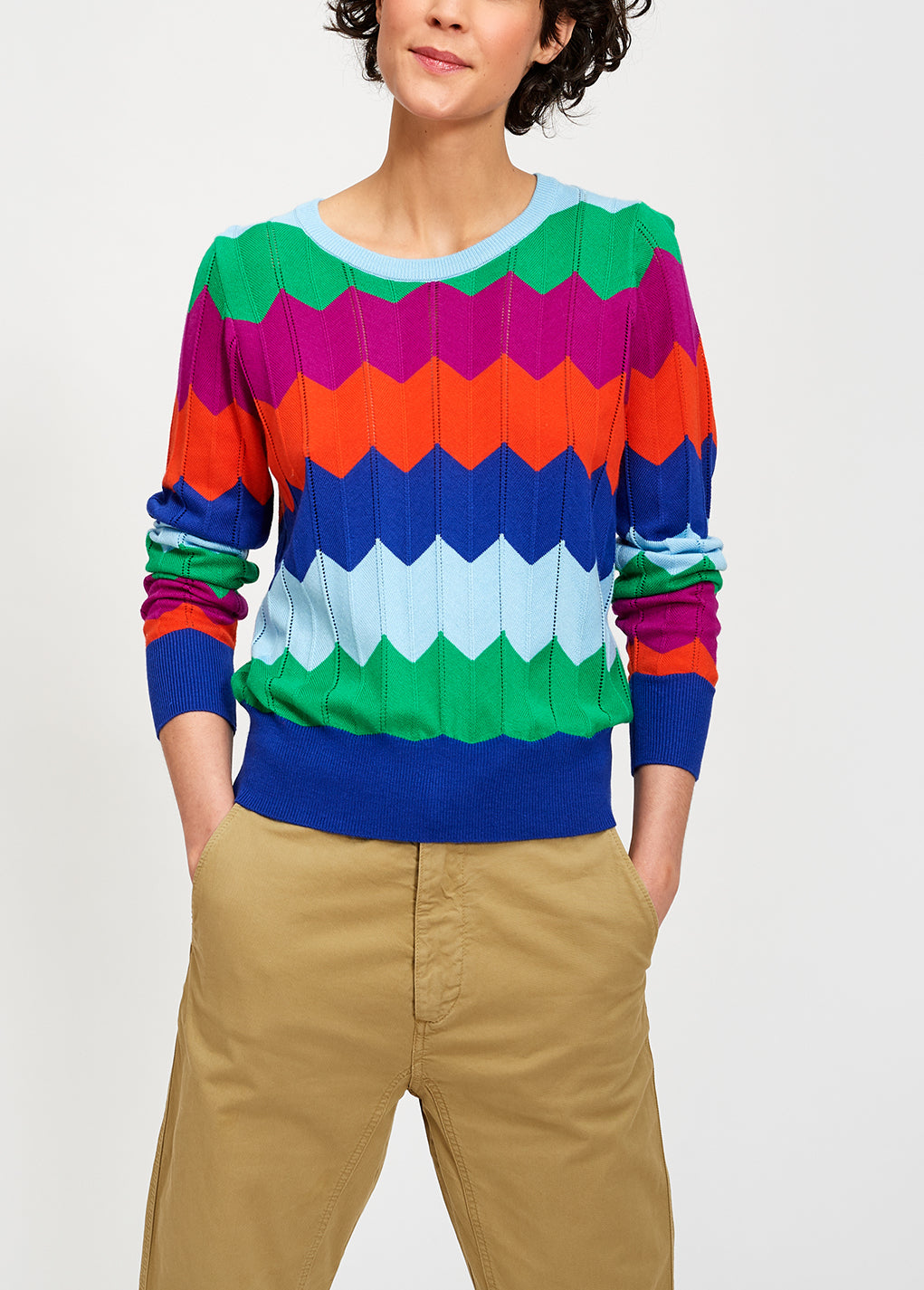 Bright multicolored zigzag pattern knitted jumper RE—SSENTIEL | Essentiel second hand