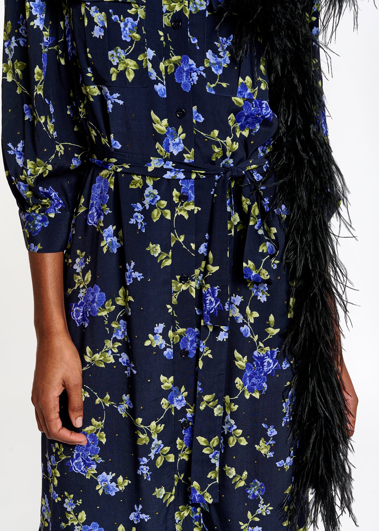 Dark blue floral print shirt dress RE—SSENTIEL | Essentiel second hand