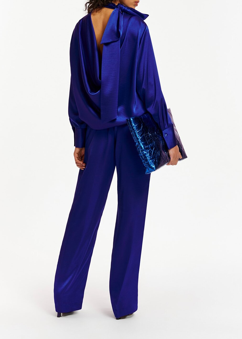 Blue tapered-leg satin pants RE—SSENTIEL | Essentiel second hand