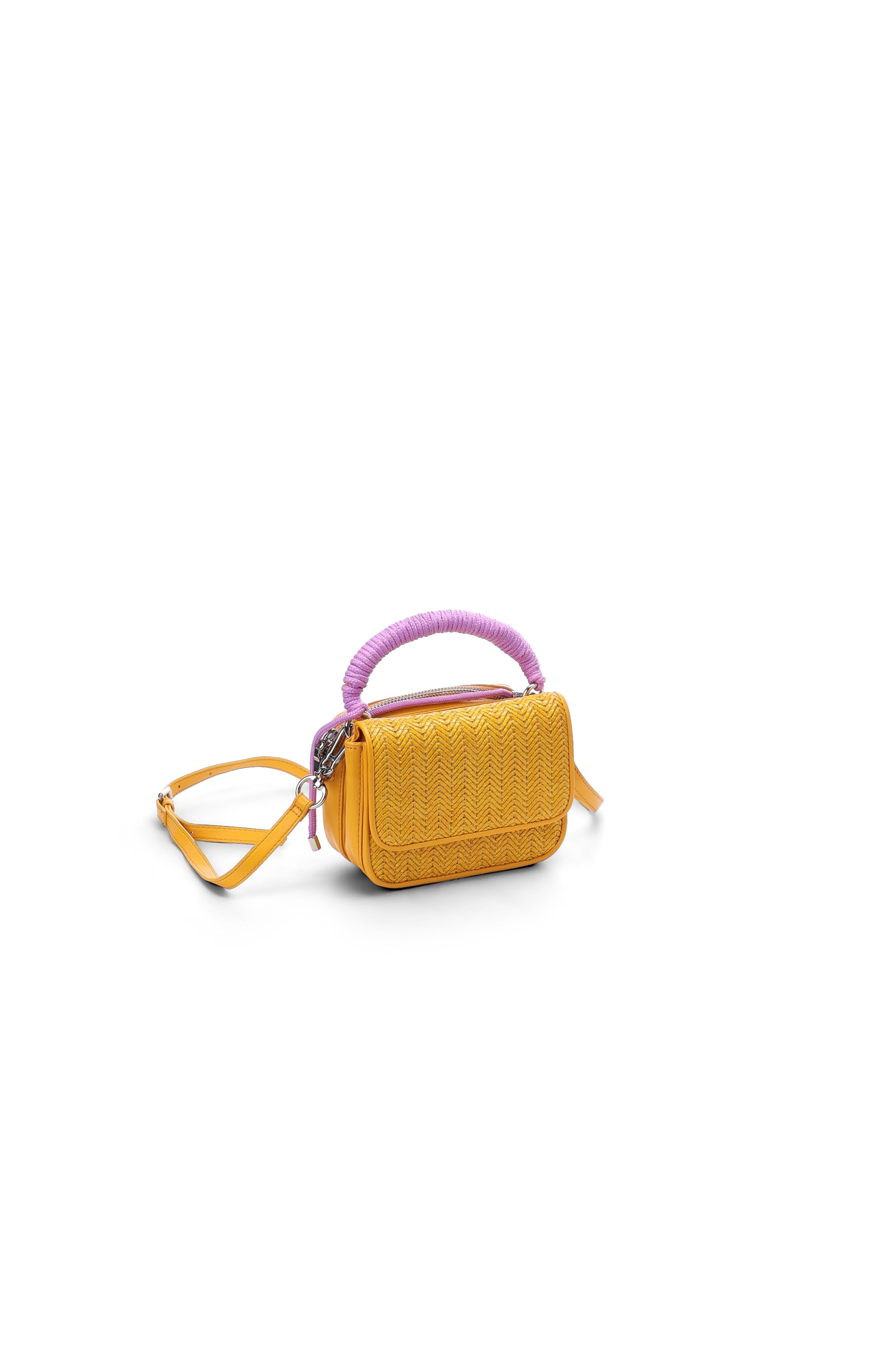 Yellow raffia-paneled shoulder bag RE—SSENTIEL | Essentiel second hand