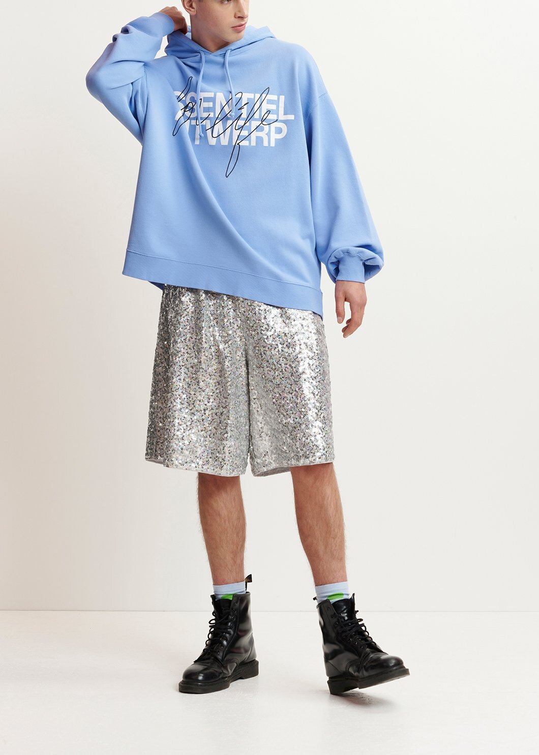 Blue organic cotton-jersey hoodie with logo print RE—SSENTIEL | Essentiel second hand