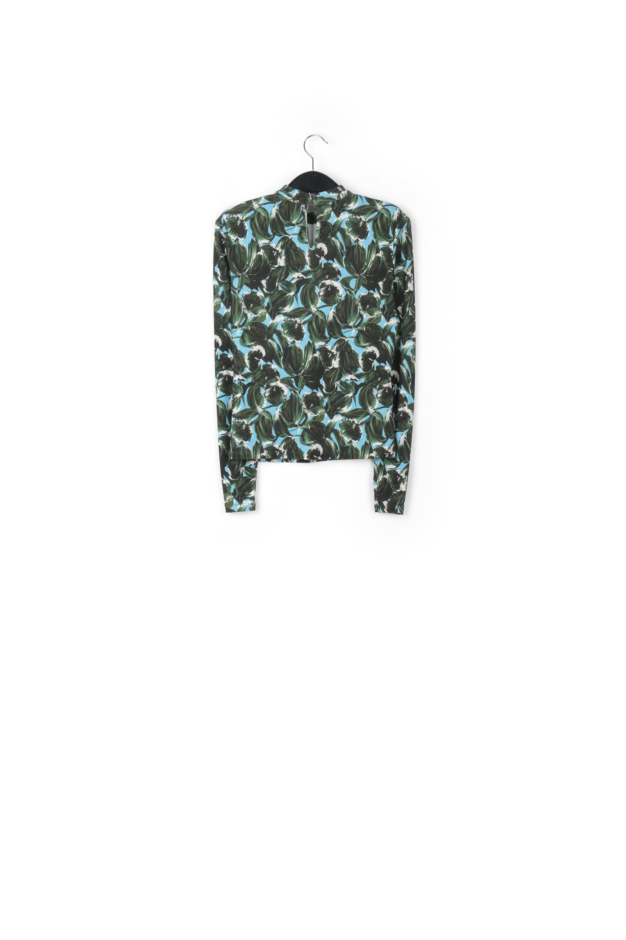 Blue and dark green leaf-print mock neck top RE—SSENTIEL | Essentiel second hand