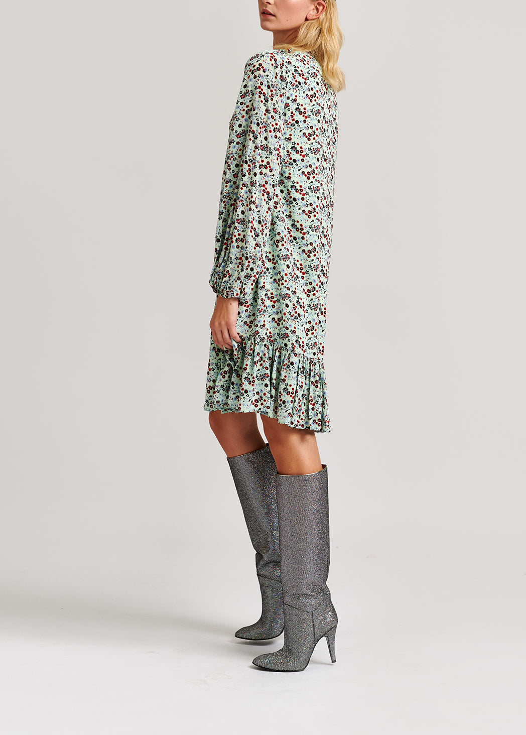 Mint green floral-print wrap mini dress RE—SSENTIEL | Essentiel second hand