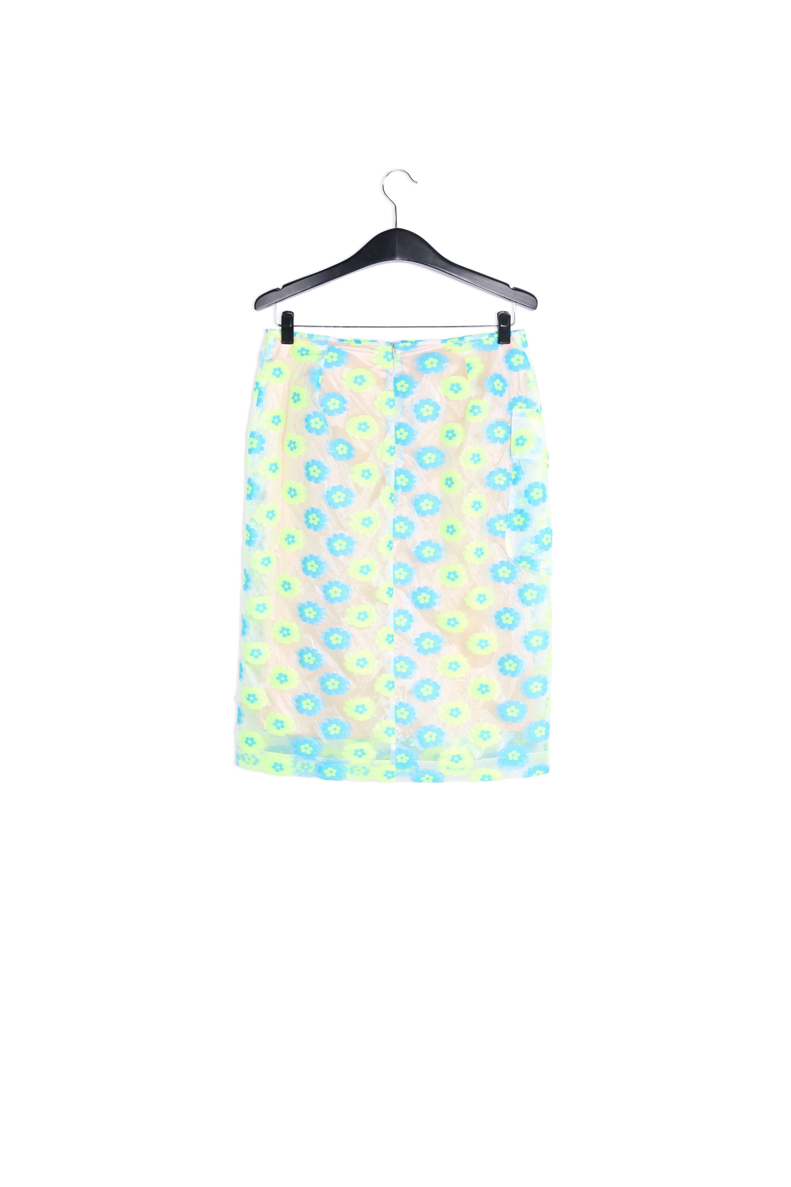 Neon green and blue floral-print see-through pencil skirt RE—SSENTIEL | Essentiel second hand