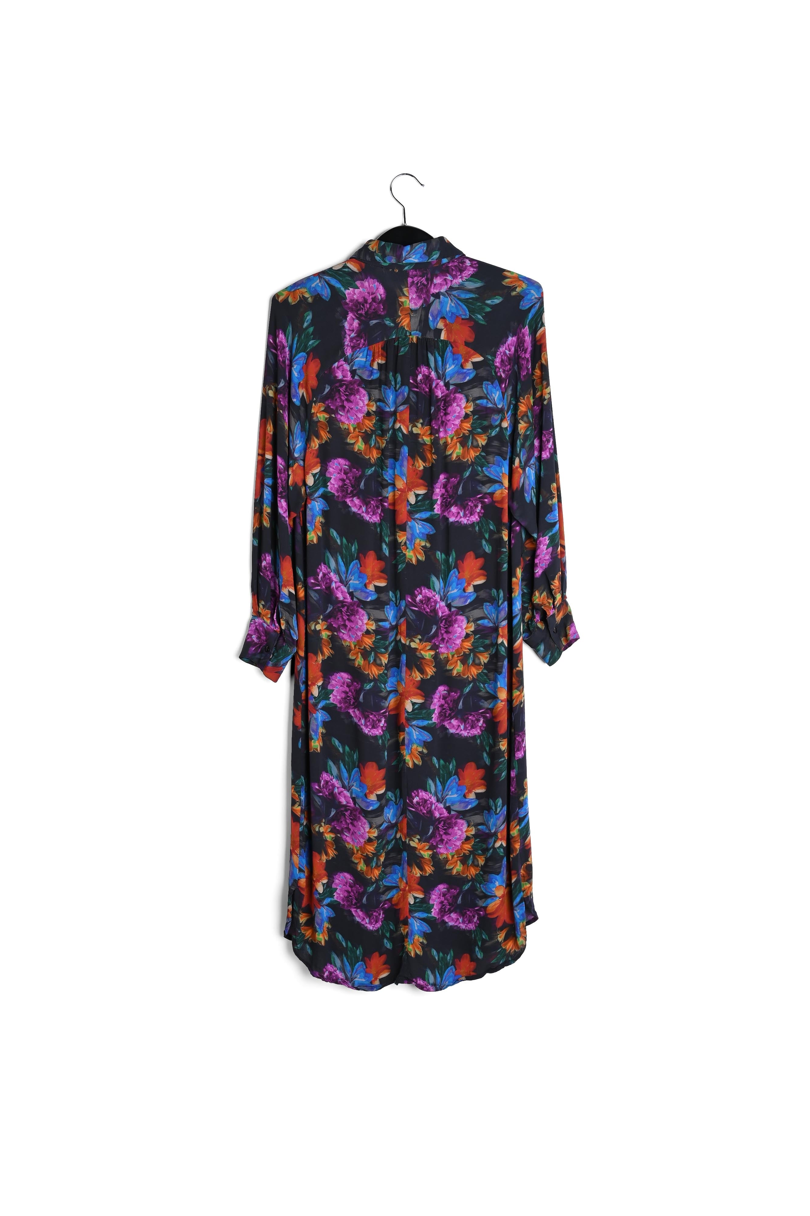 Hemdjurk met antracietgrijze, blauwe en oranje bloemenprint RE—SSENTIEL | Essentiel second hand