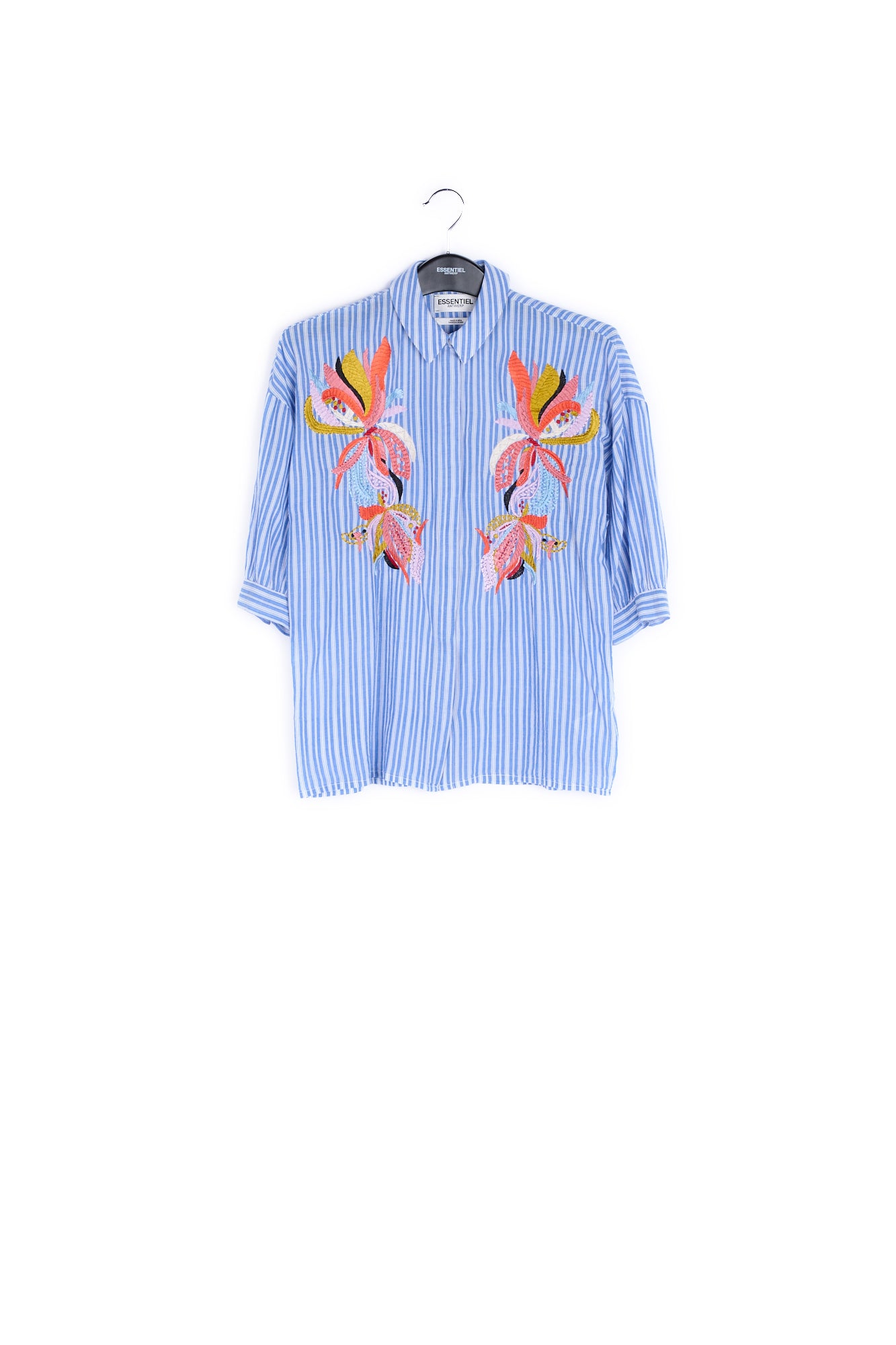 Blue and white striped embroidered shirt RE—SSENTIEL | Essentiel second hand