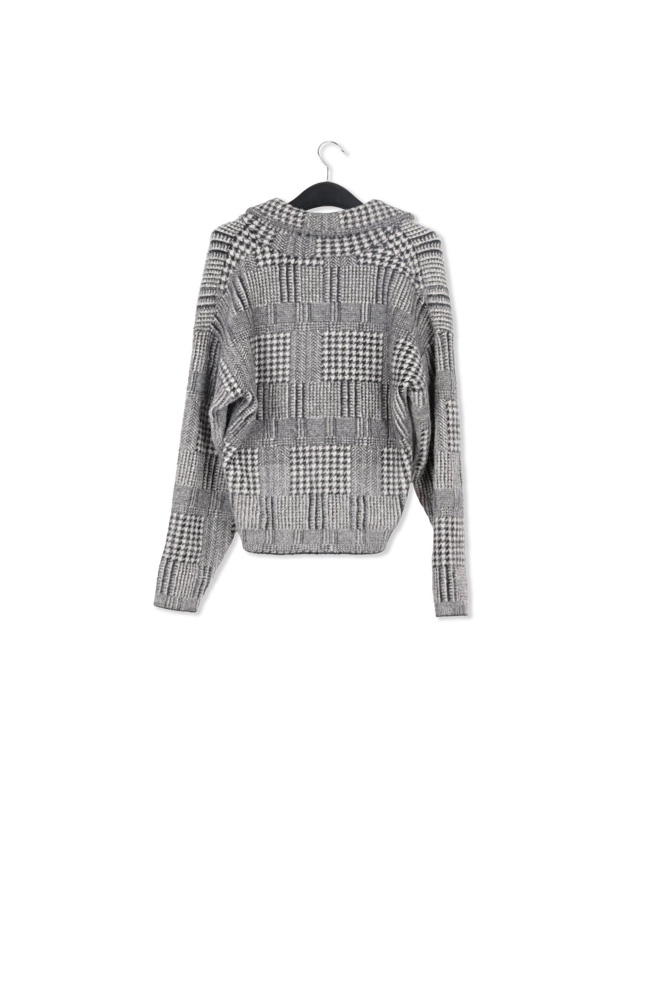 Black and off-white fuzzy knitted jacket RE—SSENTIEL | Essentiel second hand