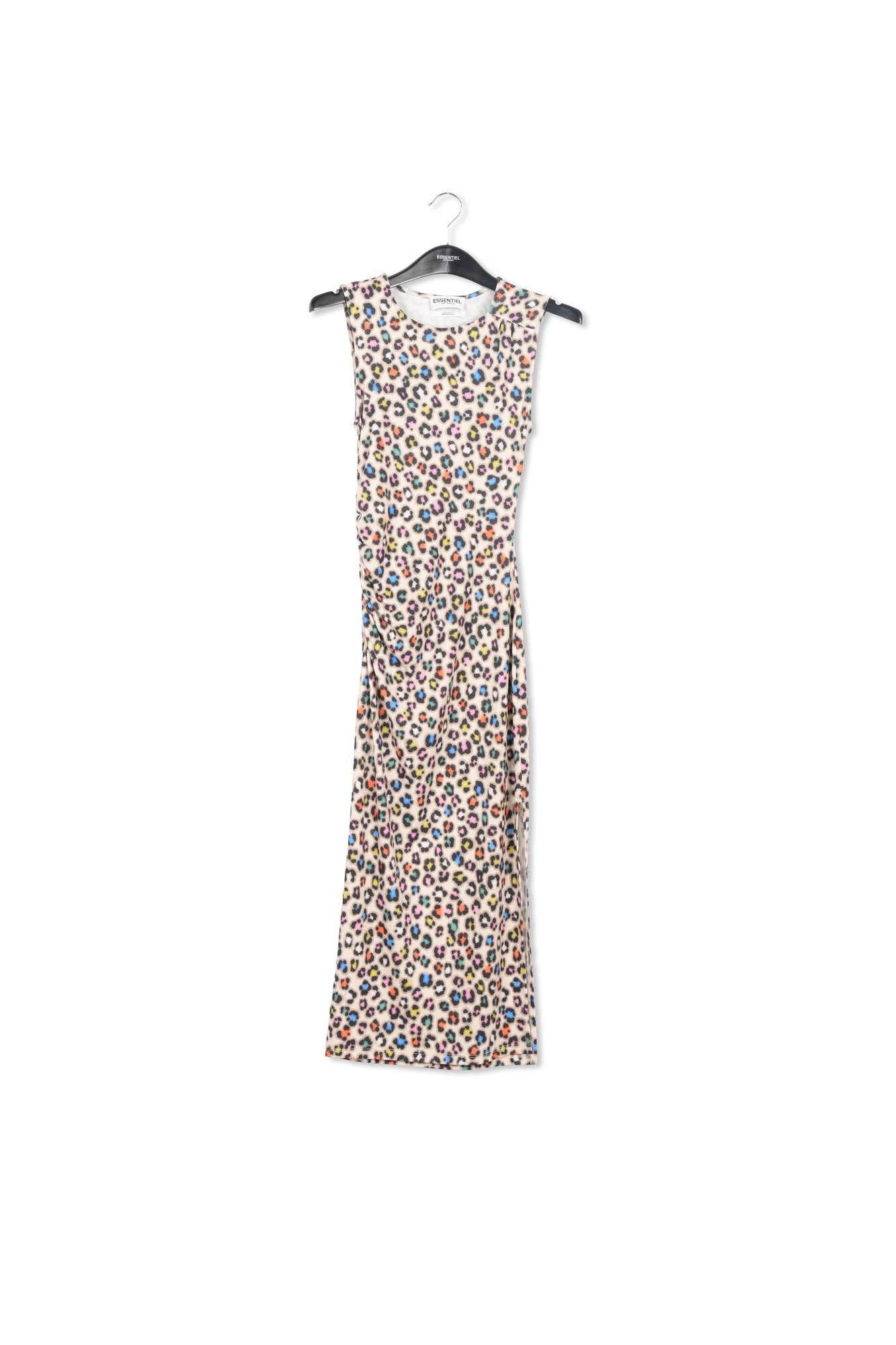 Beige stretch-jersey midi dress with multicolor leopard print RE—SSENTIEL | Essentiel second hand