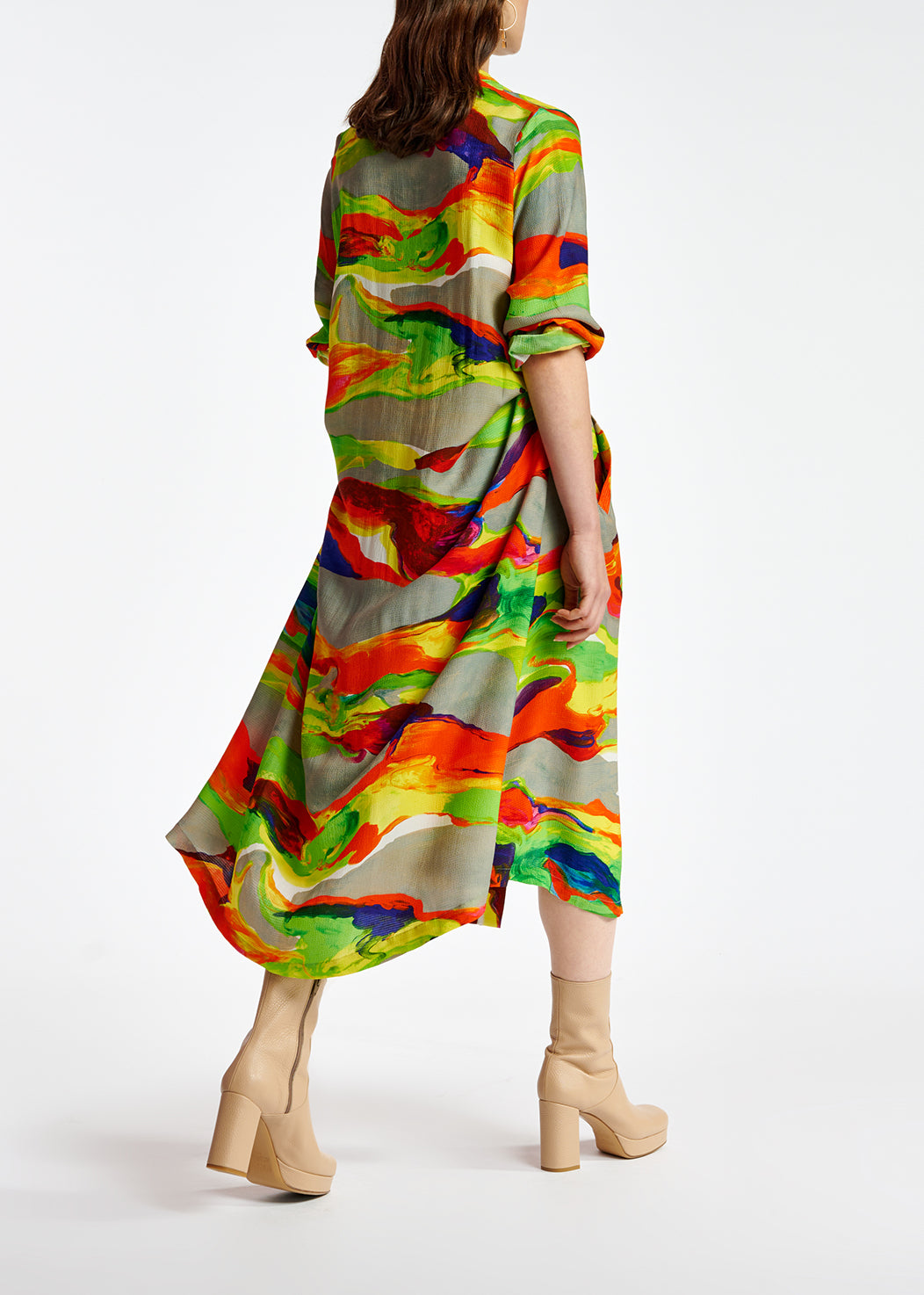 Multicolor midi-length shirt dress with paint stroke print RE—SSENTIEL | Essentiel second hand