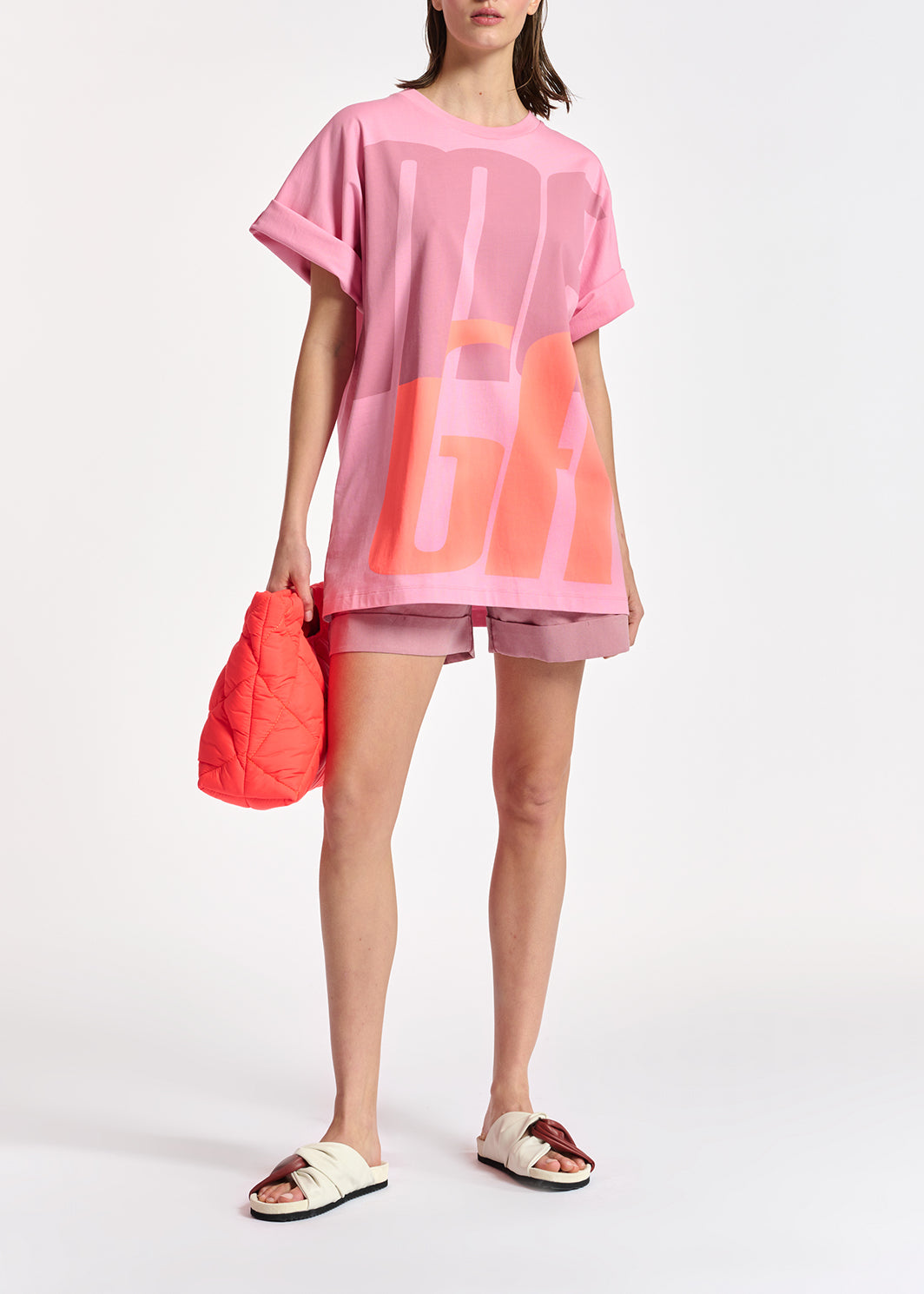 Pink oversized organic cotton-jersey 'mega' t-shirt RE—SSENTIEL | Essentiel second hand