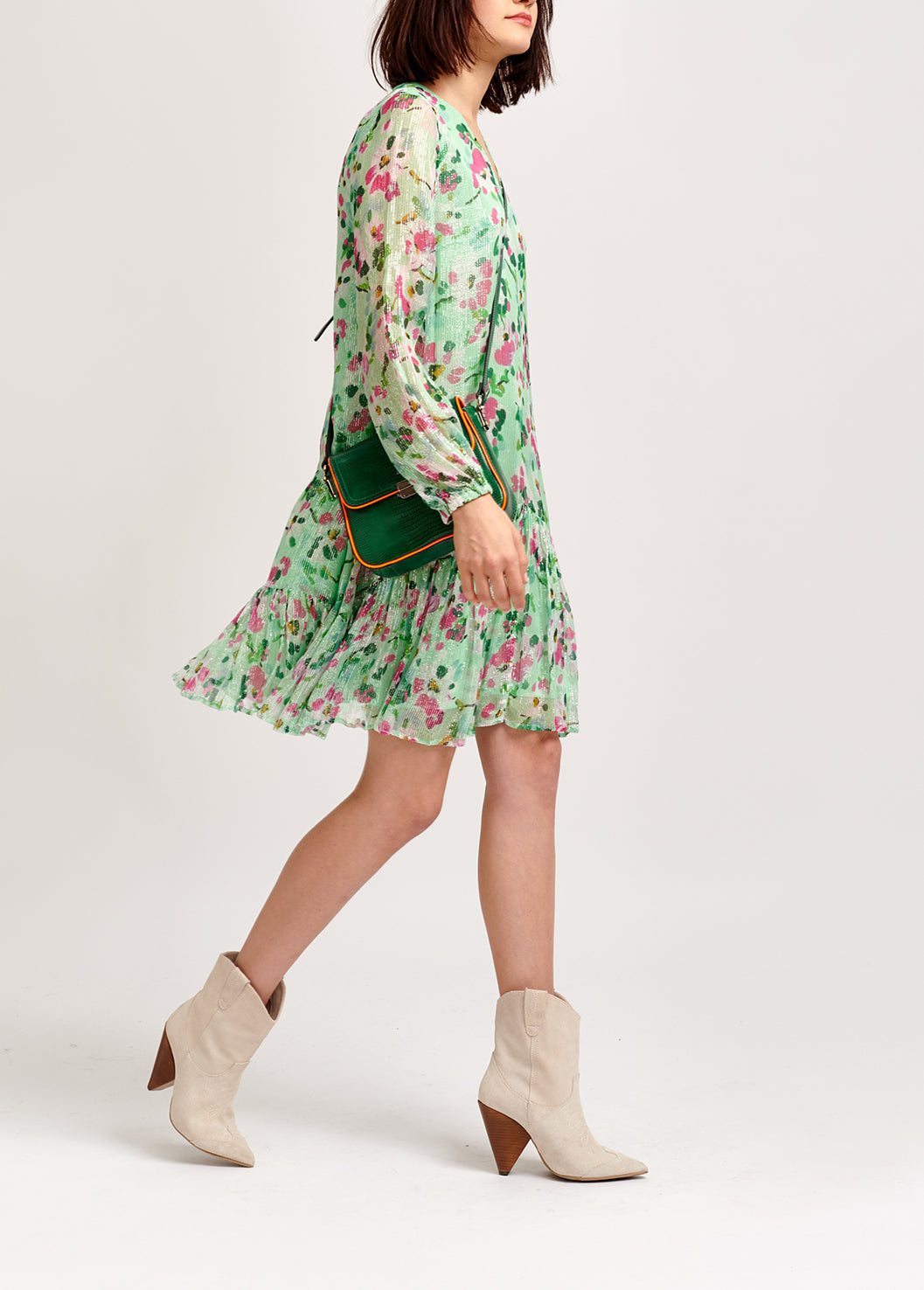 Robe trapèze vert menthe à imprimé floral RE—SSENTIEL | Essentiel second hand
