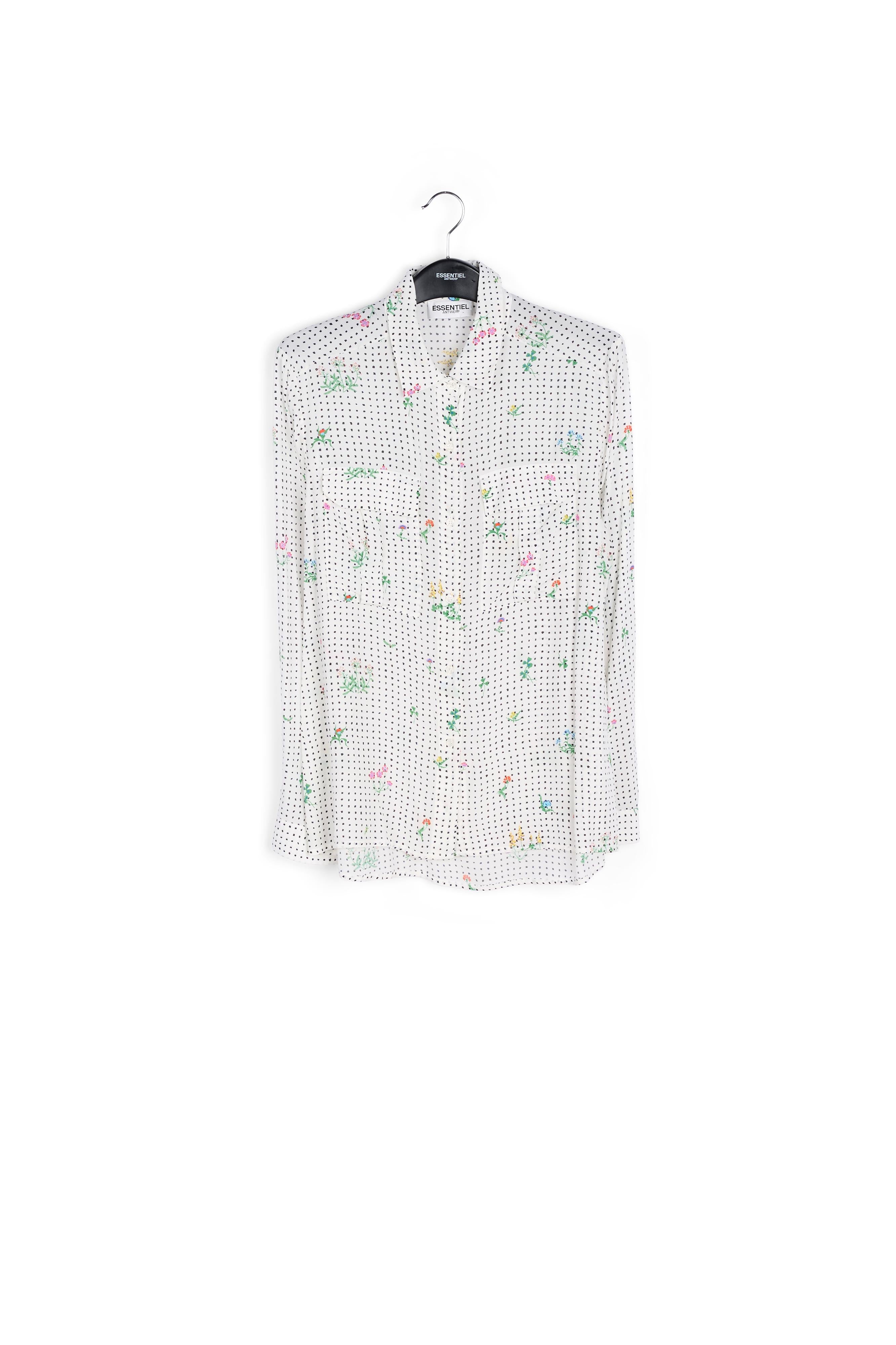Off-white polka dot and floral silk shirt RE—SSENTIEL | Essentiel second hand