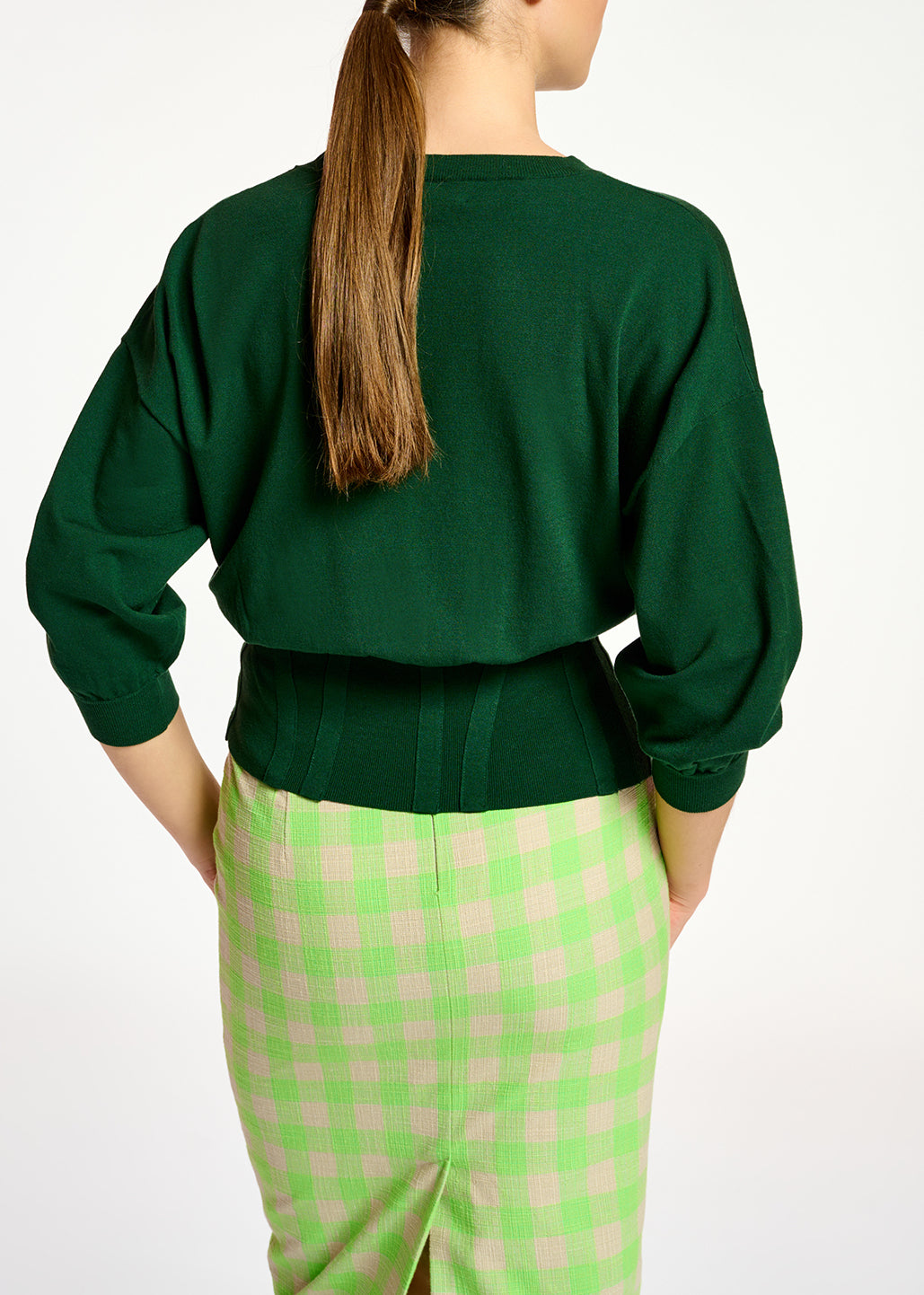 Dark green knitted sweater with fitted waist RE—SSENTIEL | Essentiel second hand