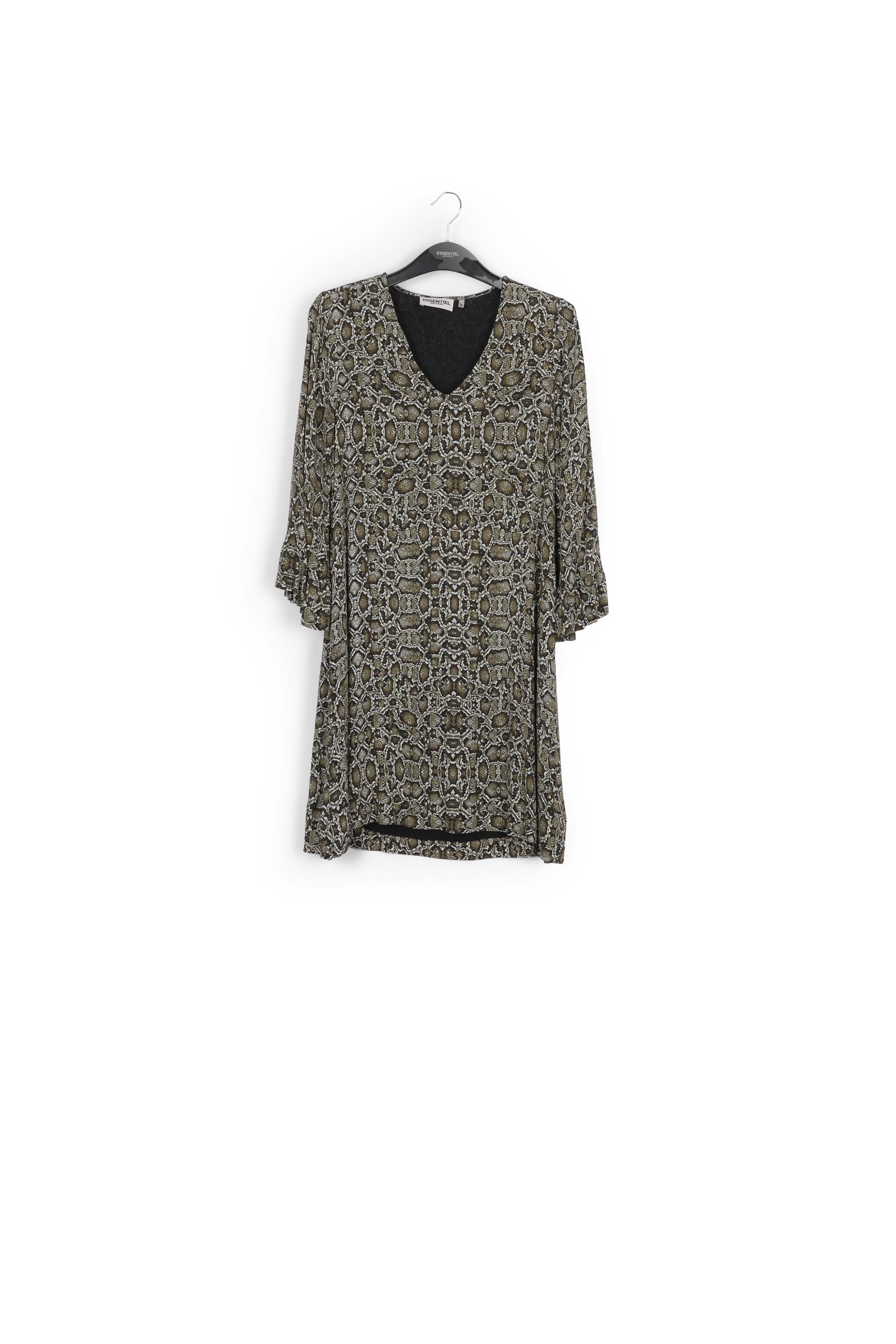 Kakigroene mini-jurk met slangenprint RE—SSENTIEL | Essentiel second hand