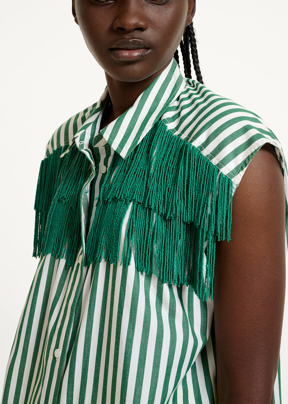 White and green striped shirt with beaded fringes RE—SSENTIEL | Essentiel second hand
