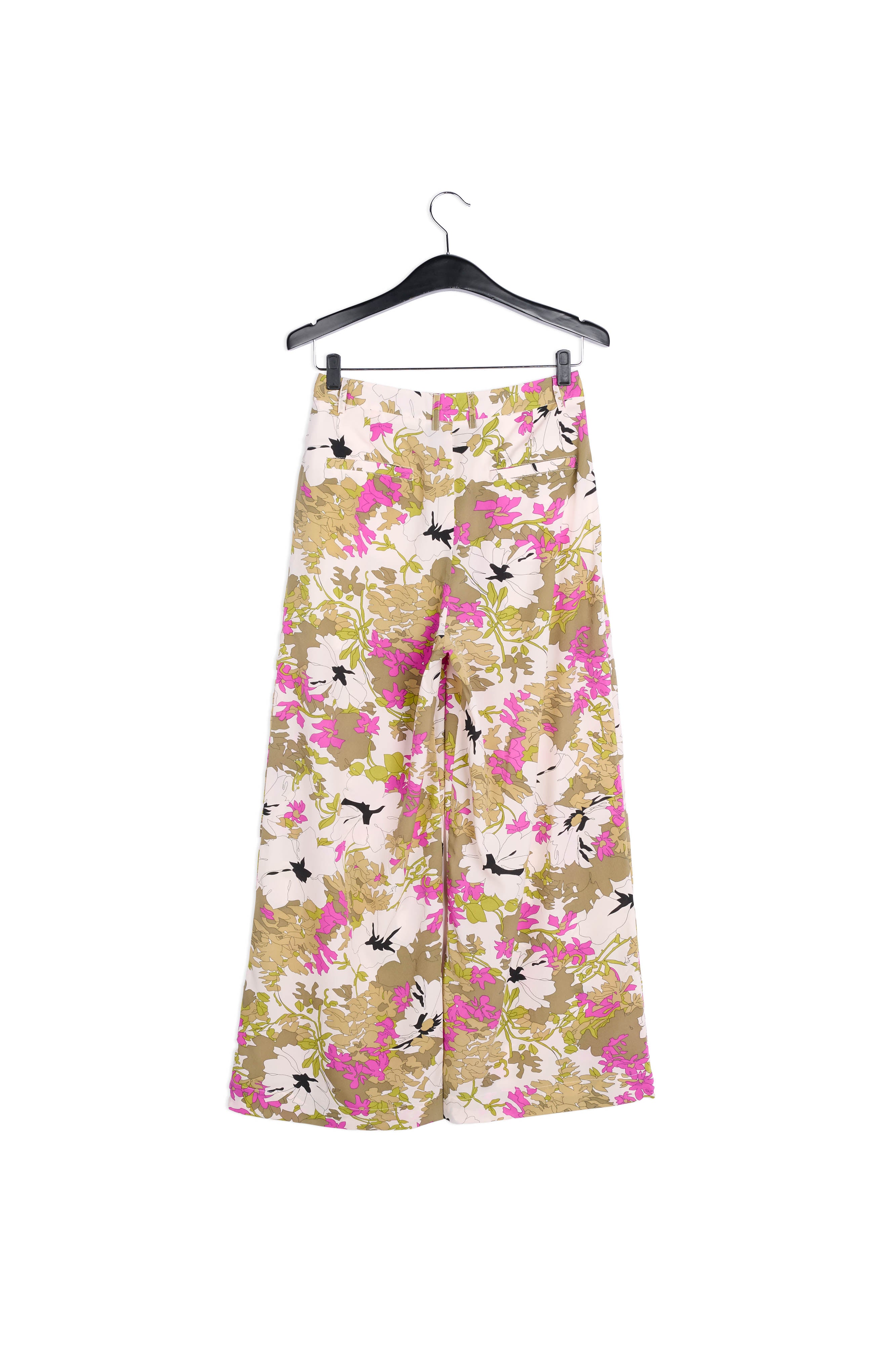 Khaki green, white and pink floral wide-leg pants RE—SSENTIEL | Essentiel second hand